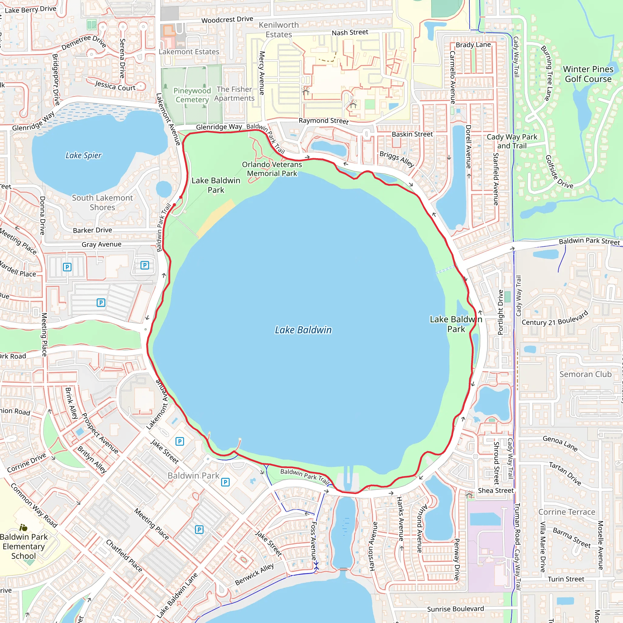 Lake Baldwin Park Loop Trail mobile static map