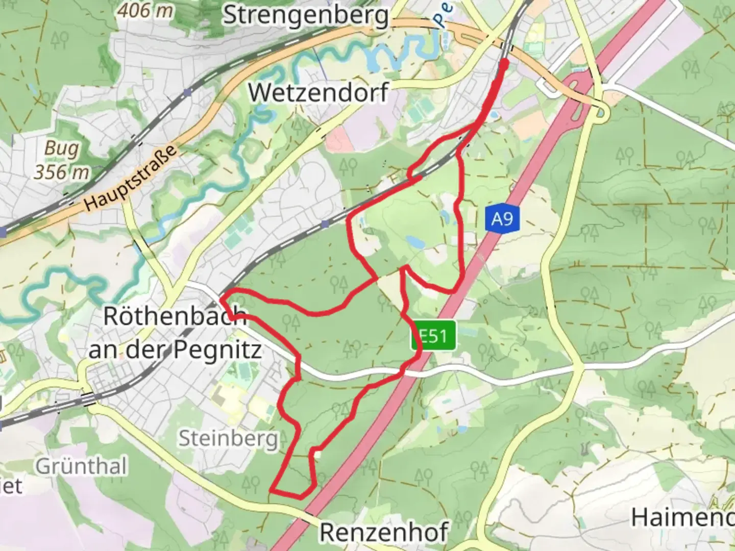 An image depicting the trail Röthenbach an der Pegnitz Loop and its surrounding area.