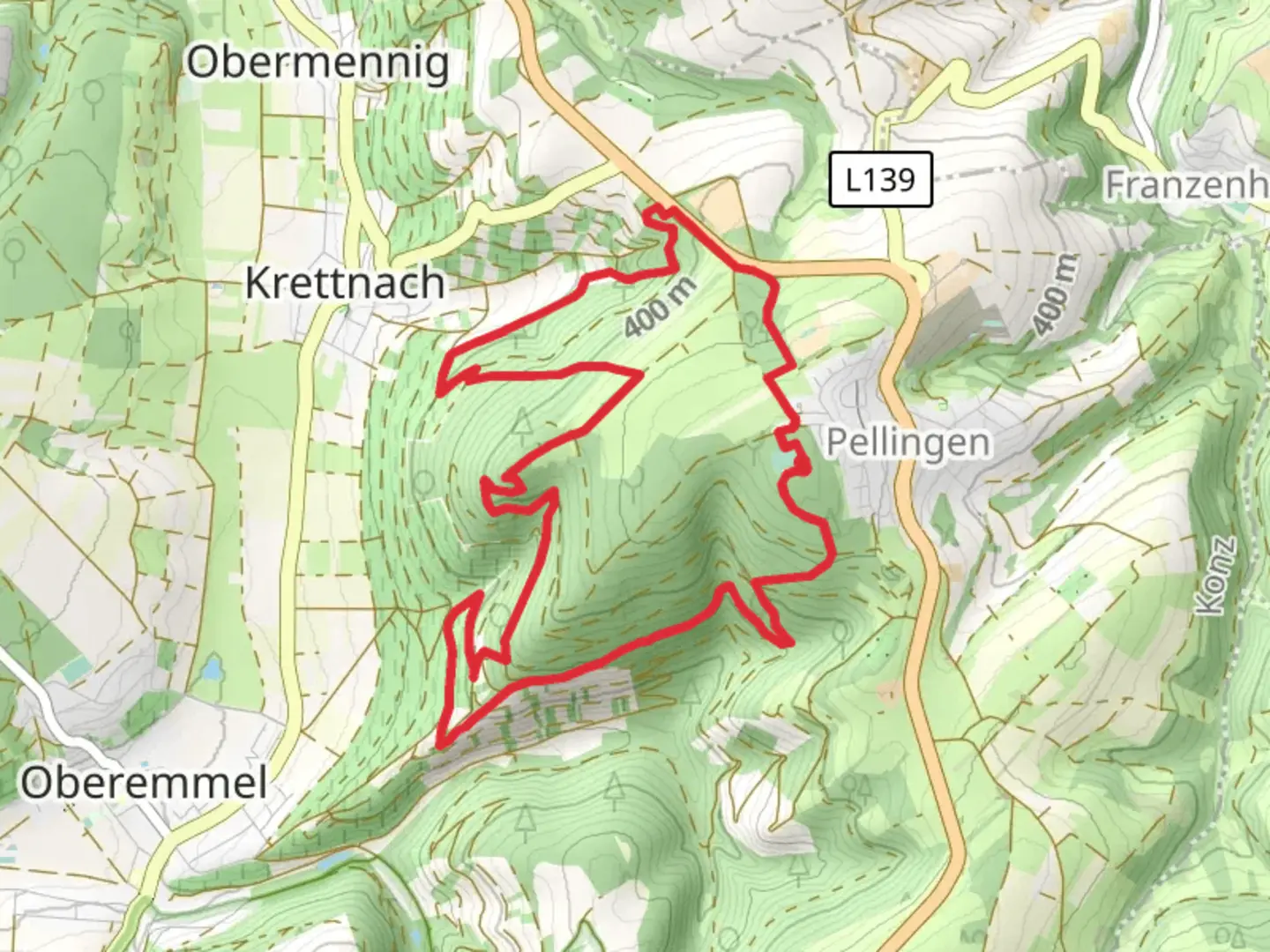 An image depicting the trail Huttkopf and Karlskopf Loop and its surrounding area.