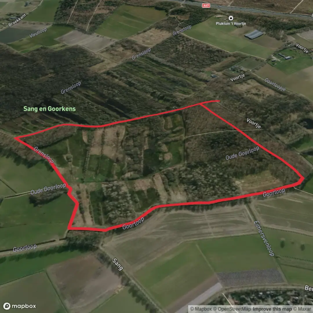 An image depicting the trail Goor Loop and Grens Loop and its surrounding area.