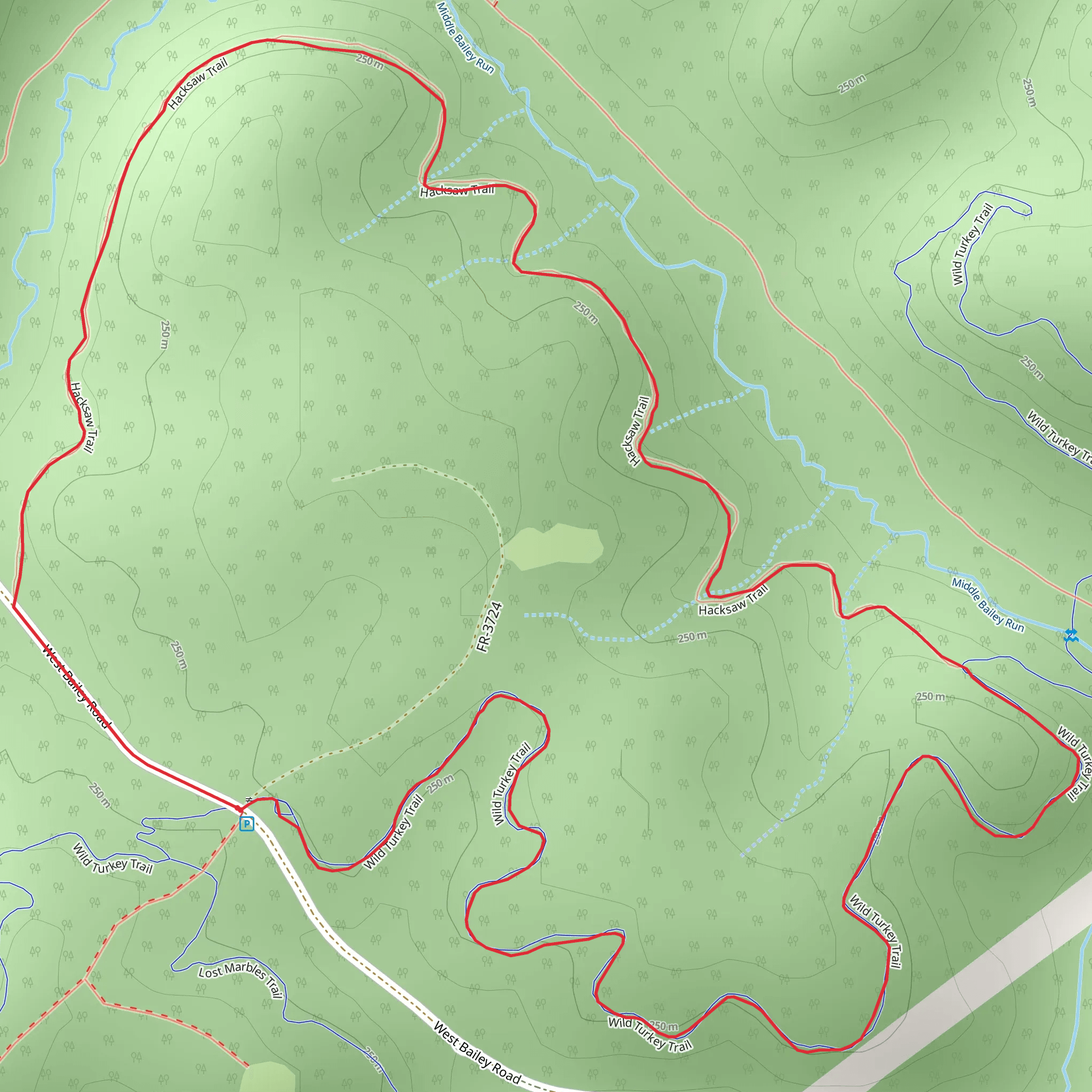 Wild Turkey and Hacksaw Loop Trail mobile static map