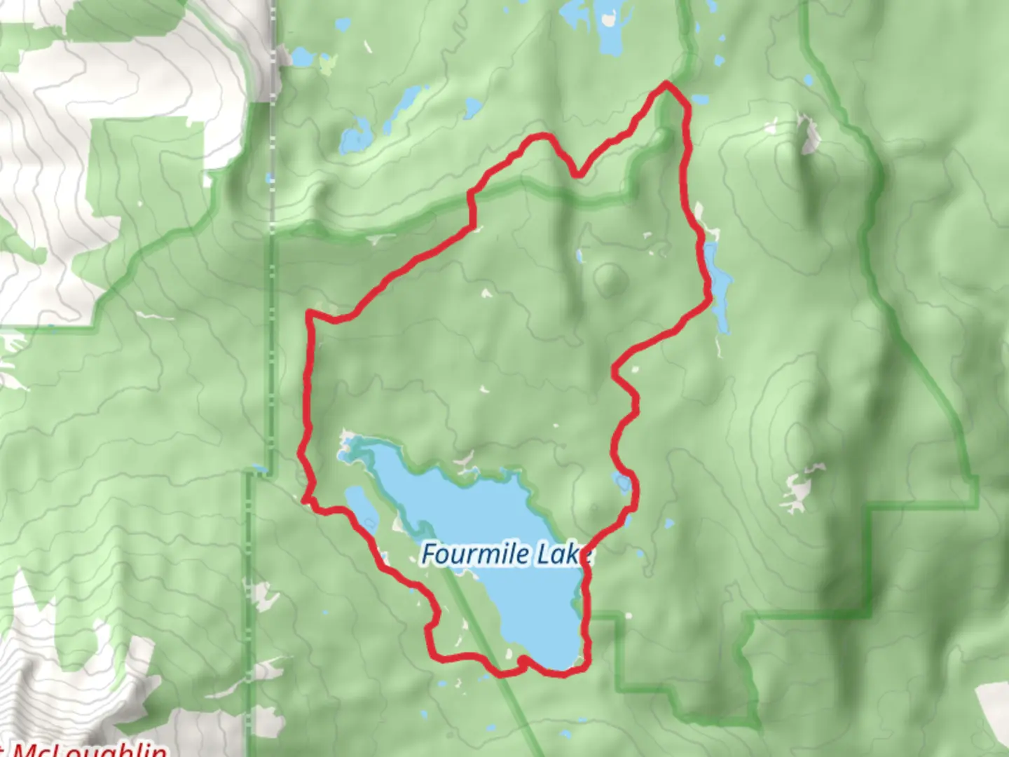 An image depicting the trail Fourmile Lake Loop via PCT and its surrounding area.