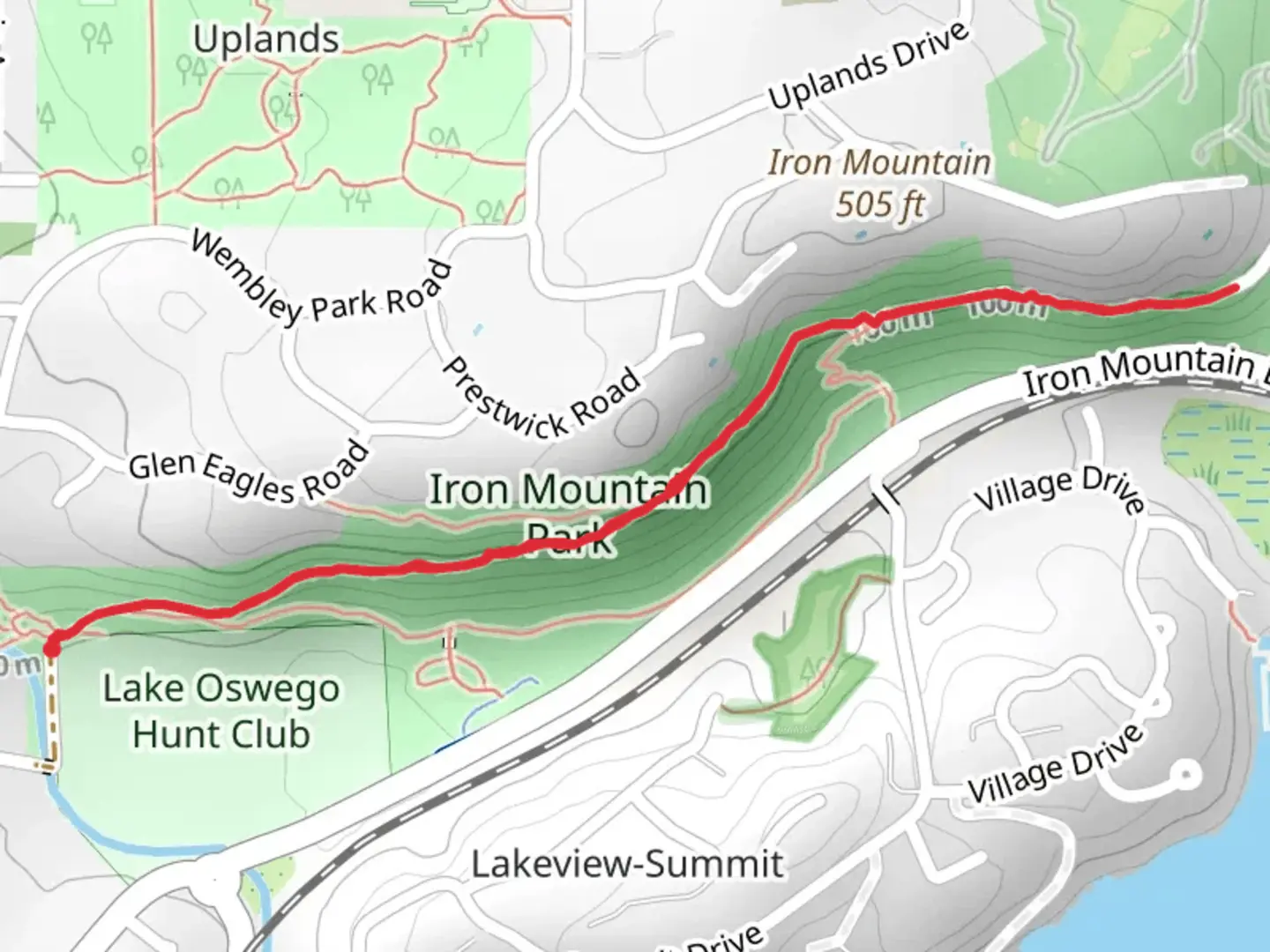 An image depicting the trail Iron Mountain Park Walk from Brookside Road and its surrounding area.