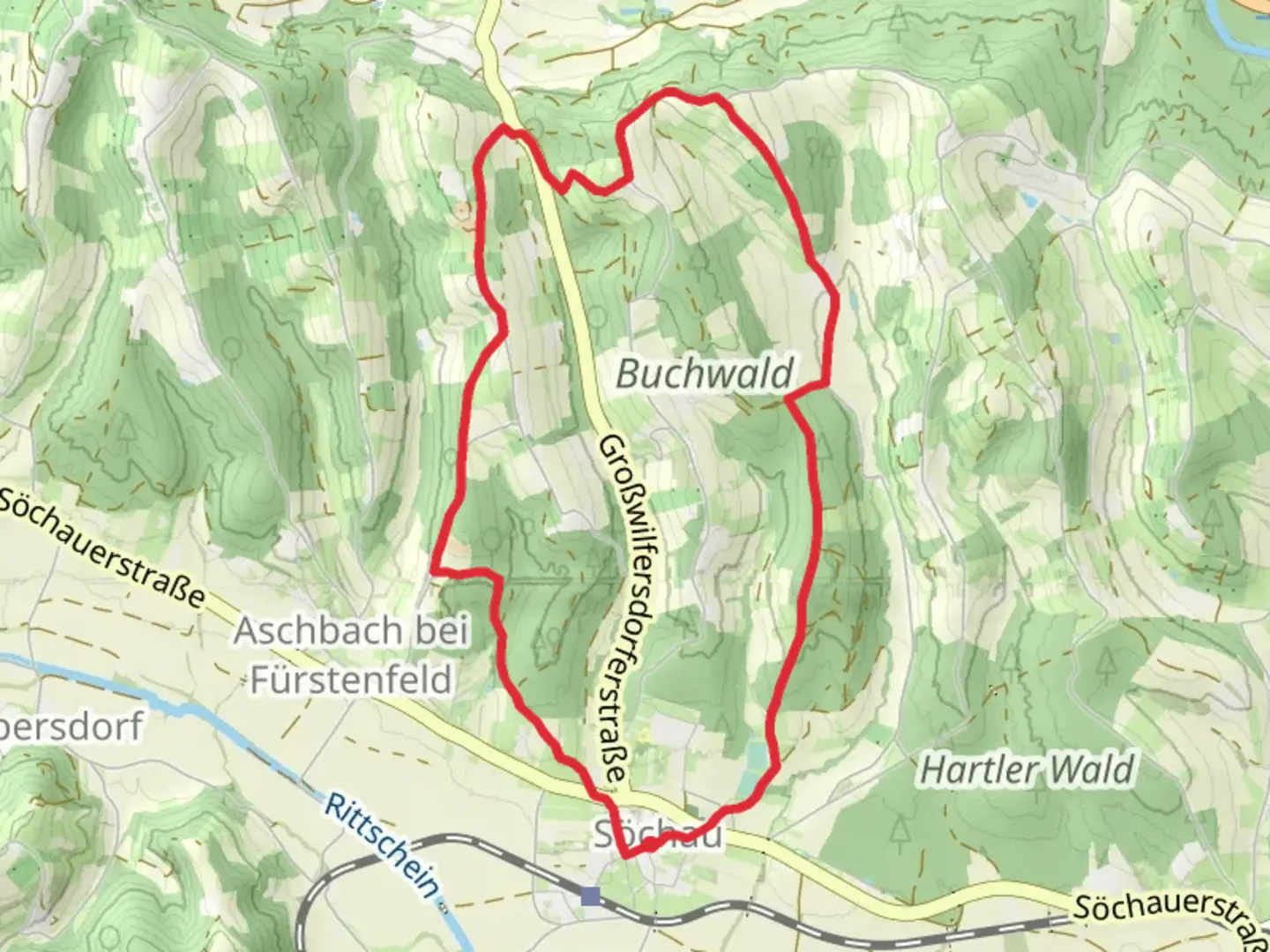 An image depicting the trail Weinbergtour Söchau and its surrounding area.