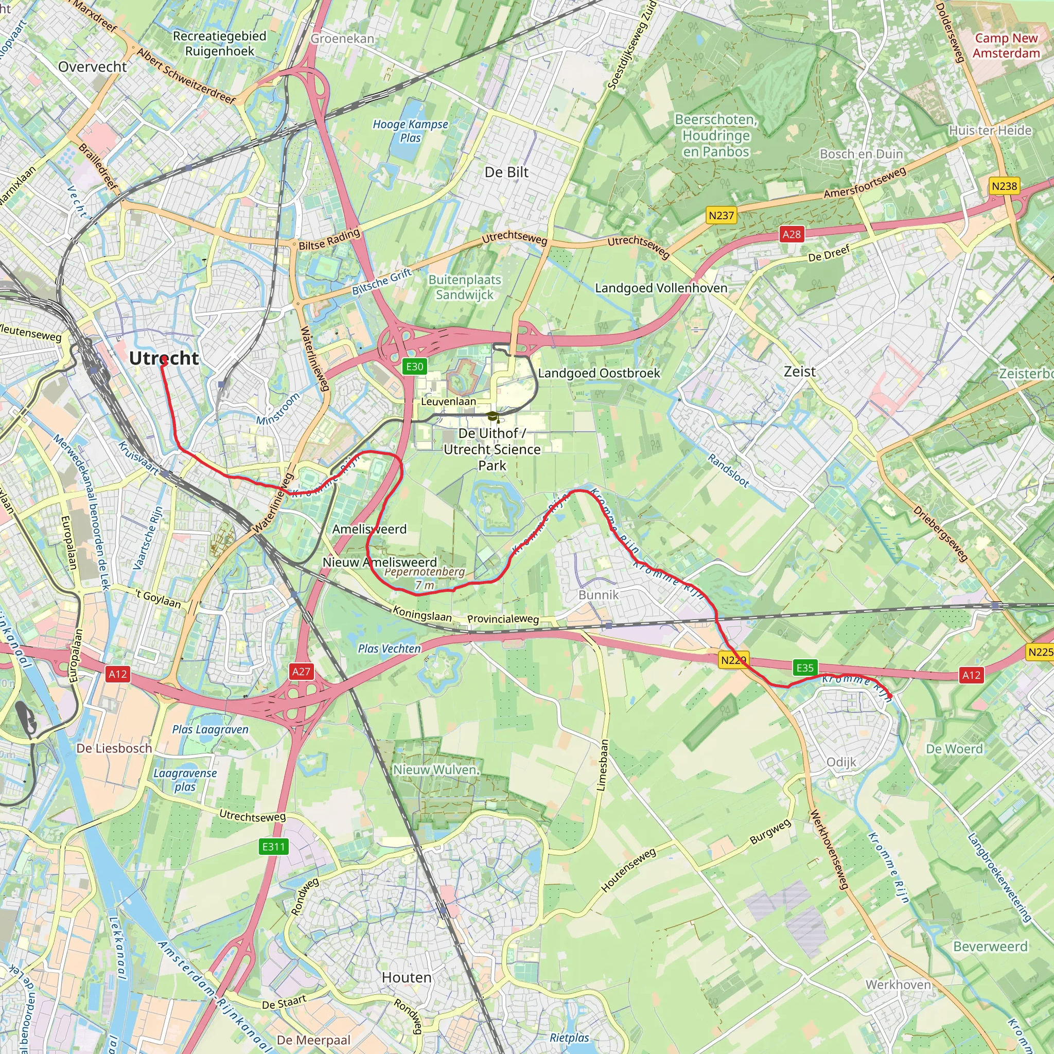 Odijk to Binnenstad via Jaagpad mobile static map