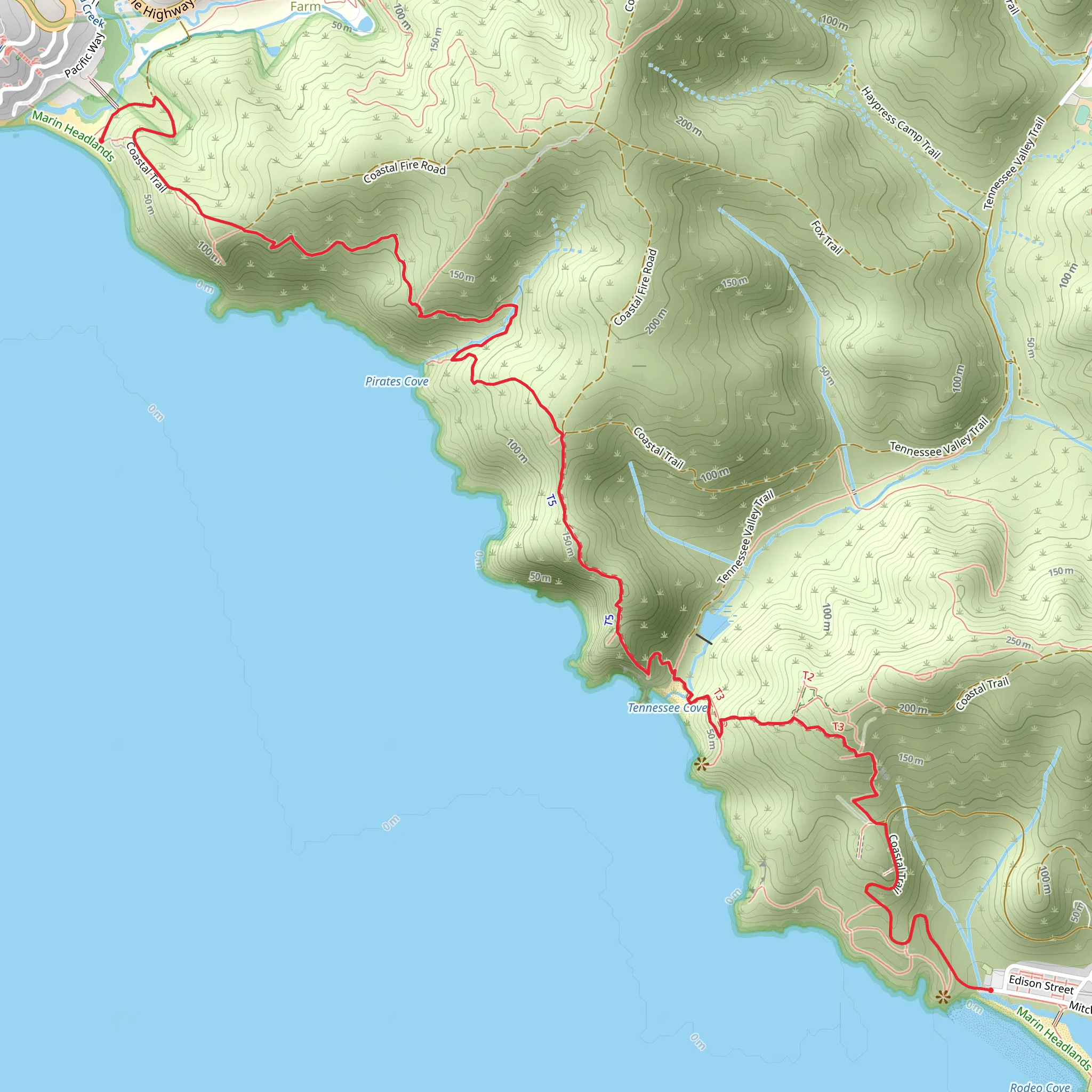 Pirates Cove via Coastal Trail mobile static map