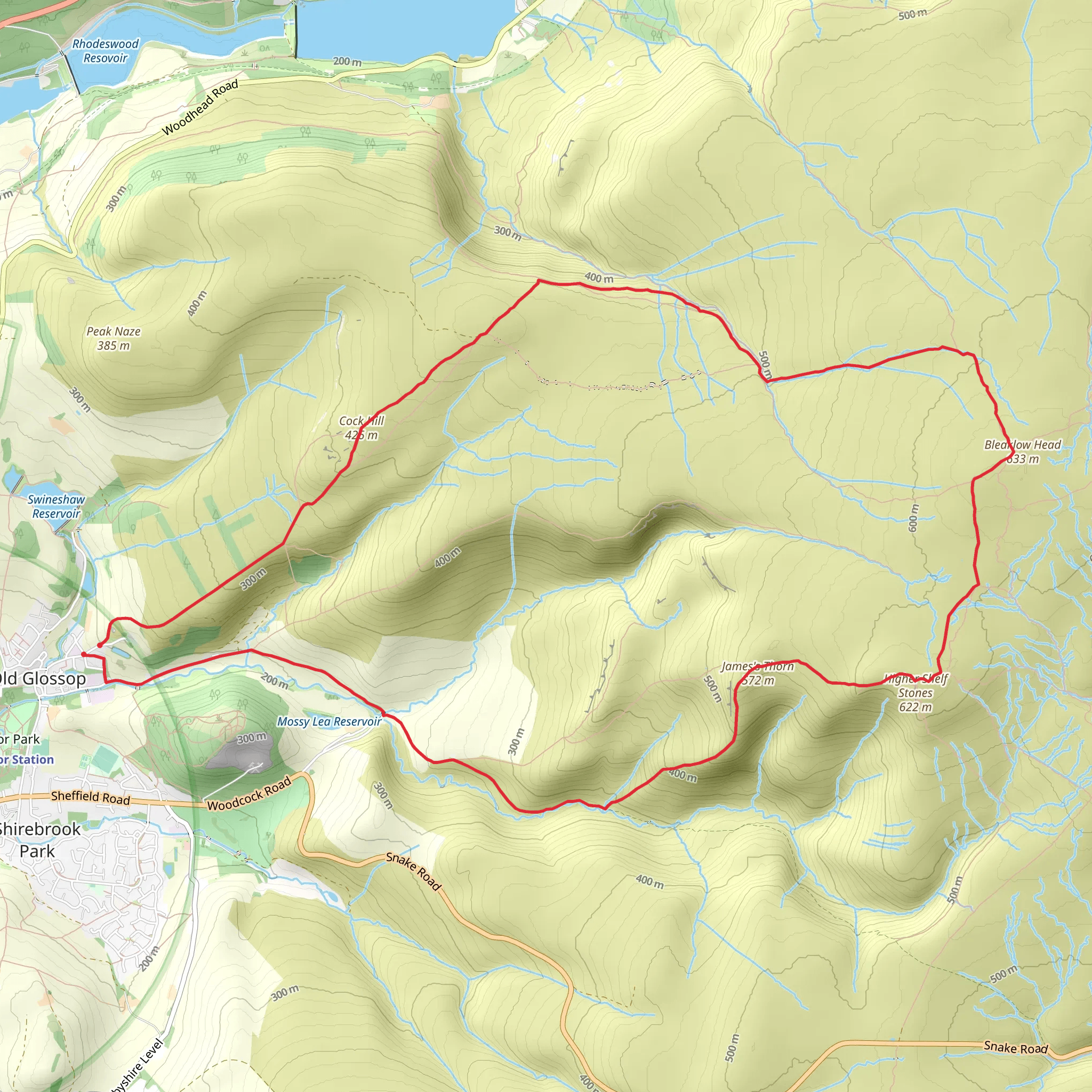 Old Glossop to Bleaklow Head and Higher Shelf Stones mobile static map