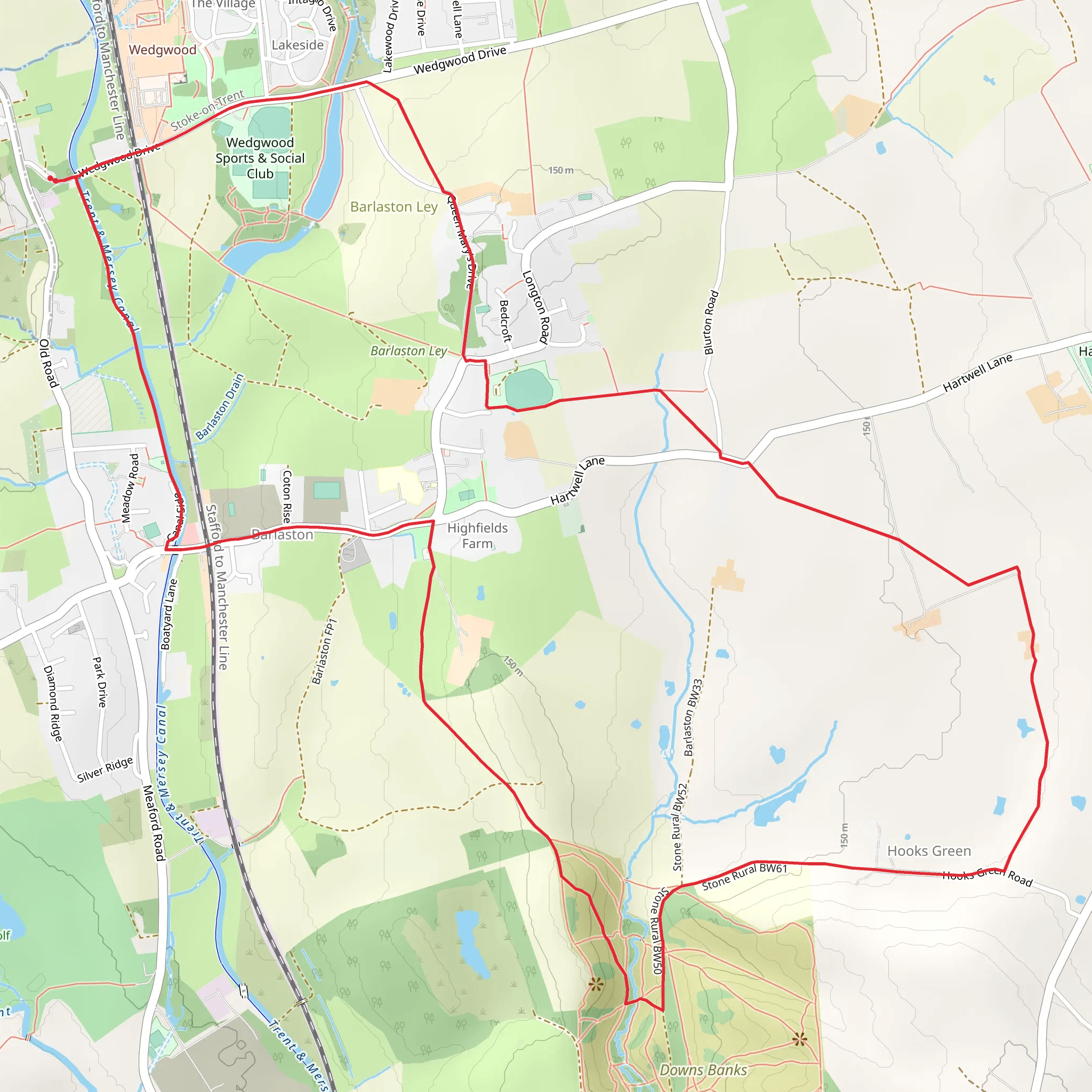 Barlaston and Hooks Green Loop mobile static map