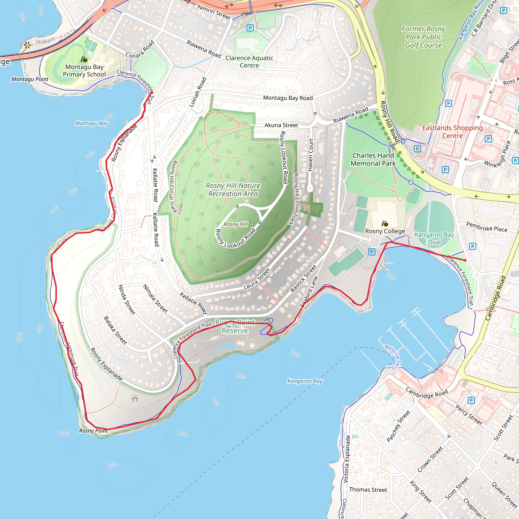 Clarence Foreshore Trail - Montagu Bay to Kangaroo Bay mobile static map