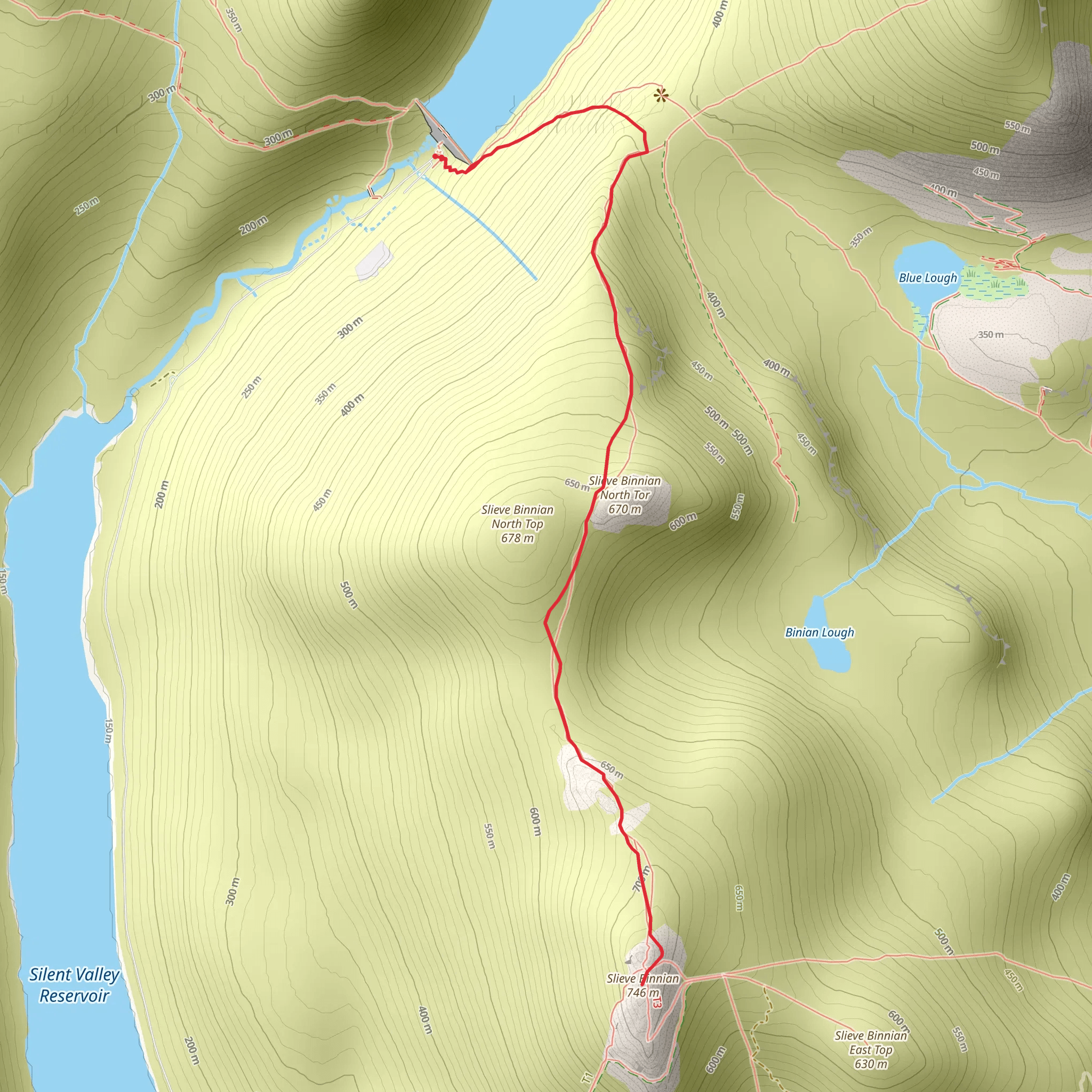 Slieve Binnian Summit via Ben Crom Reservoir mobile static map