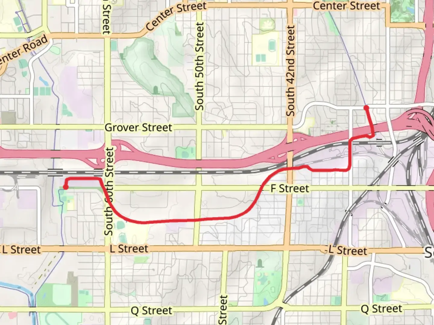 An image depicting the trail South Omaha Trail - Karen Park and its surrounding area.