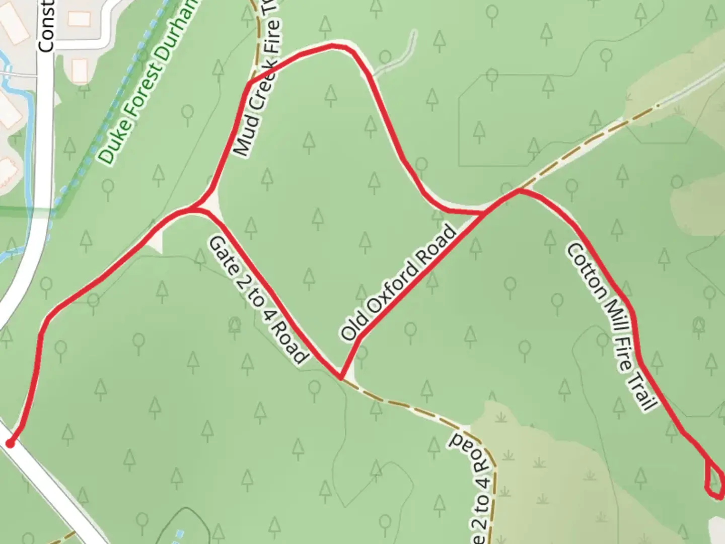 An image depicting the trail Mud Creek Fire and Cotton Mill Fire Loop Trail and its surrounding area.
