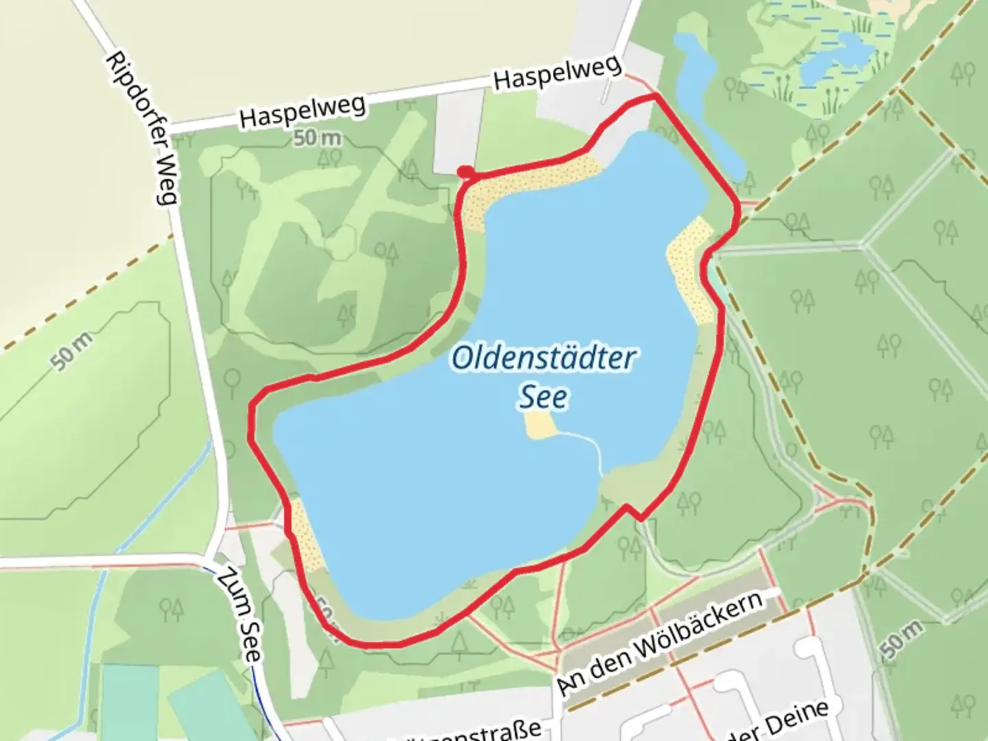 An image depicting the trail Oldenstädter See Loop and its surrounding area.