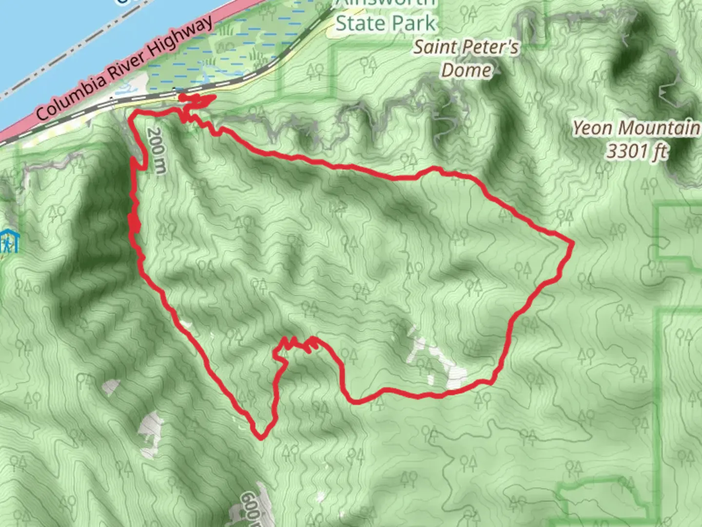 An image depicting the trail Rock of Ages Trail-Horsetail Creek Trail-Oneonta Trail Loop and its surrounding area.