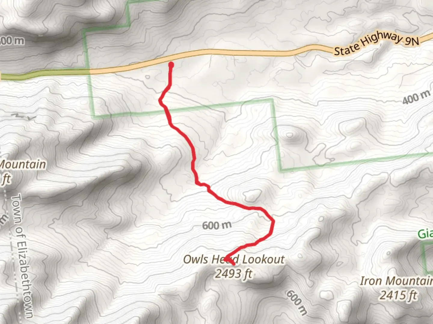 An image depicting the trail Owls Head Lookout Trail via North Trail and its surrounding area.