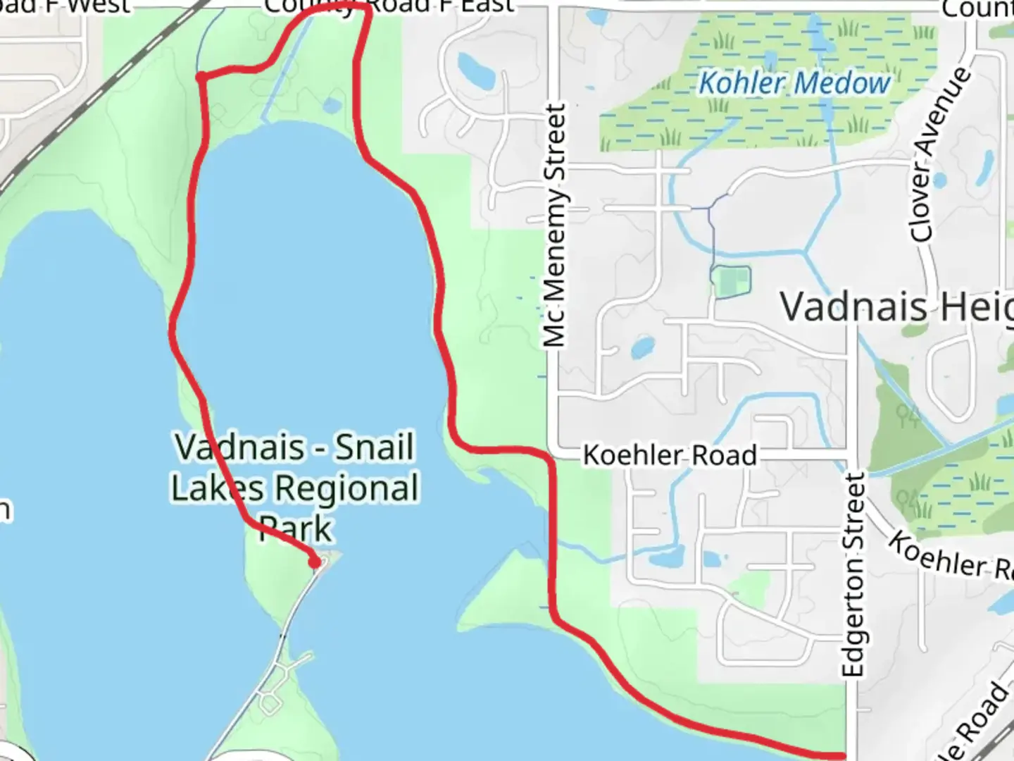 An image depicting the trail East Vadnais Lake Shore Walk and its surrounding area.