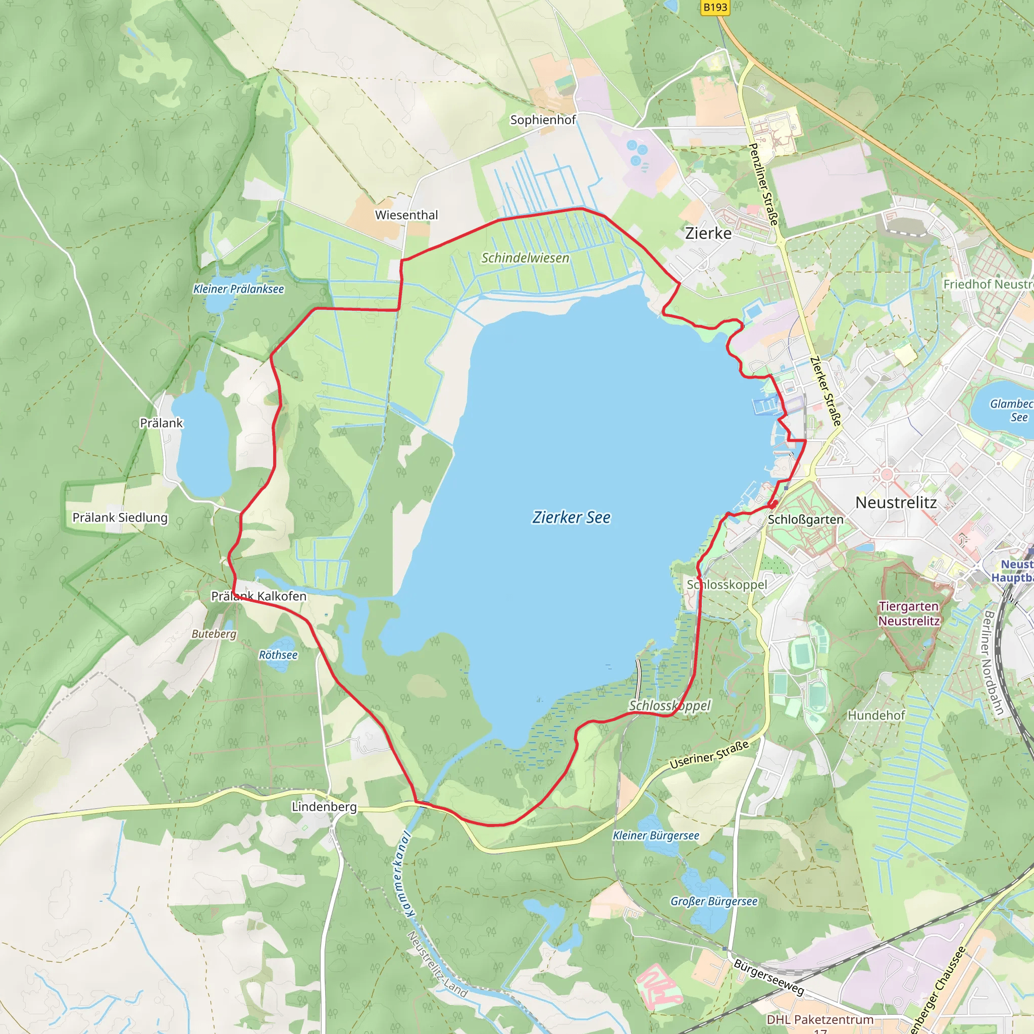 Zierker See via Mueritz Nationalpark Wanderweg mobile static map