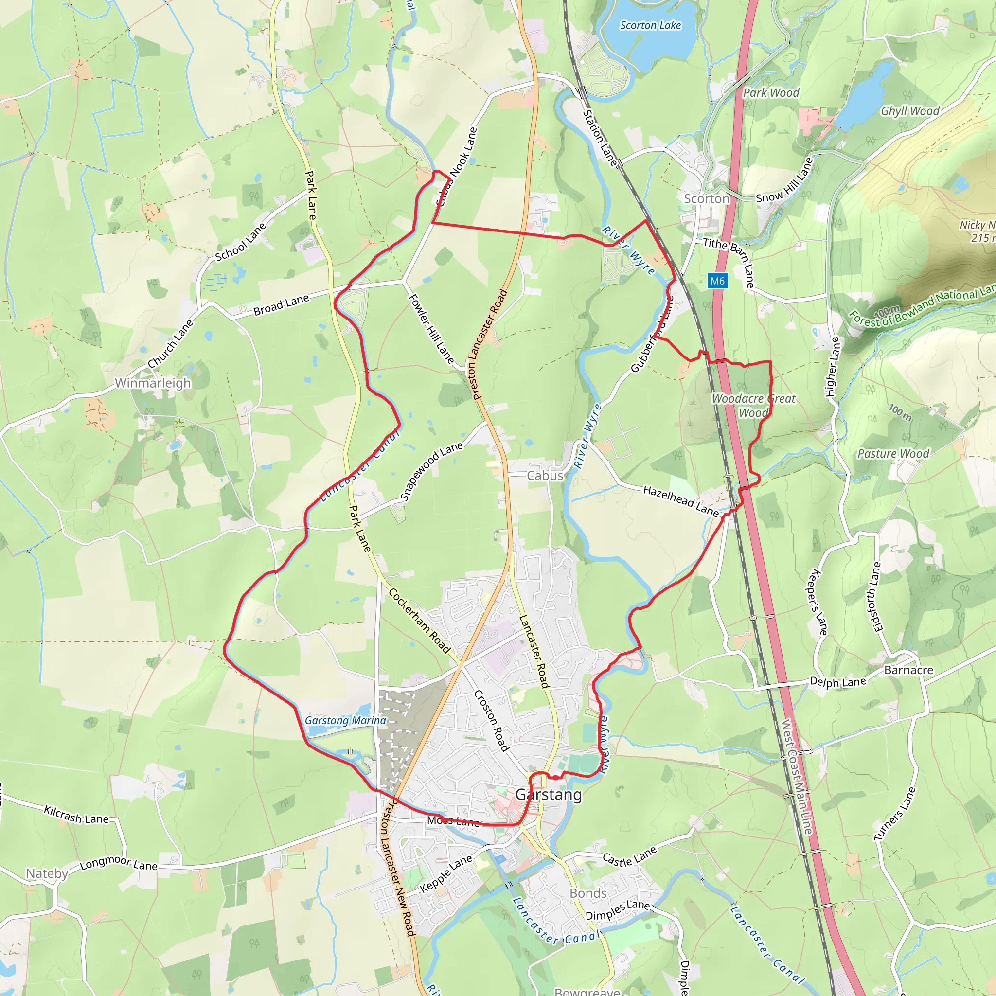 Garstang to Cabus Circular Walk mobile static map