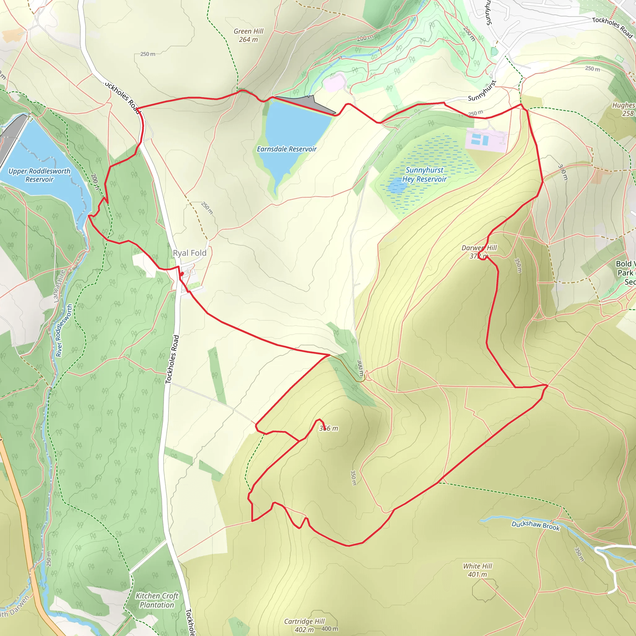 Upper Roddlesworth Reservoir, Earnsdale Reservoir and Bigger Hill Loop mobile static map