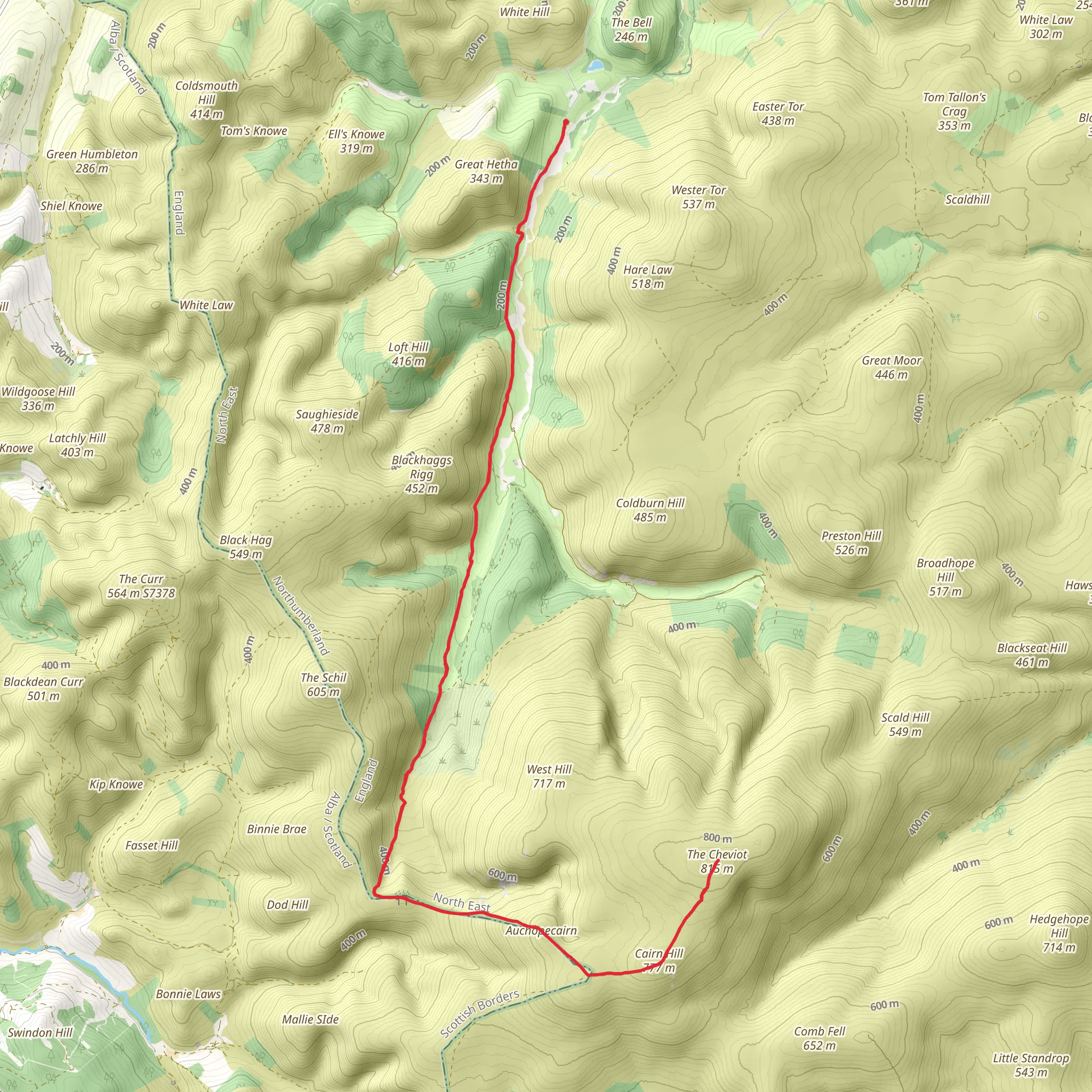 Cairn Hill and The Cheviot Peak Walk - Hethpool mobile static map