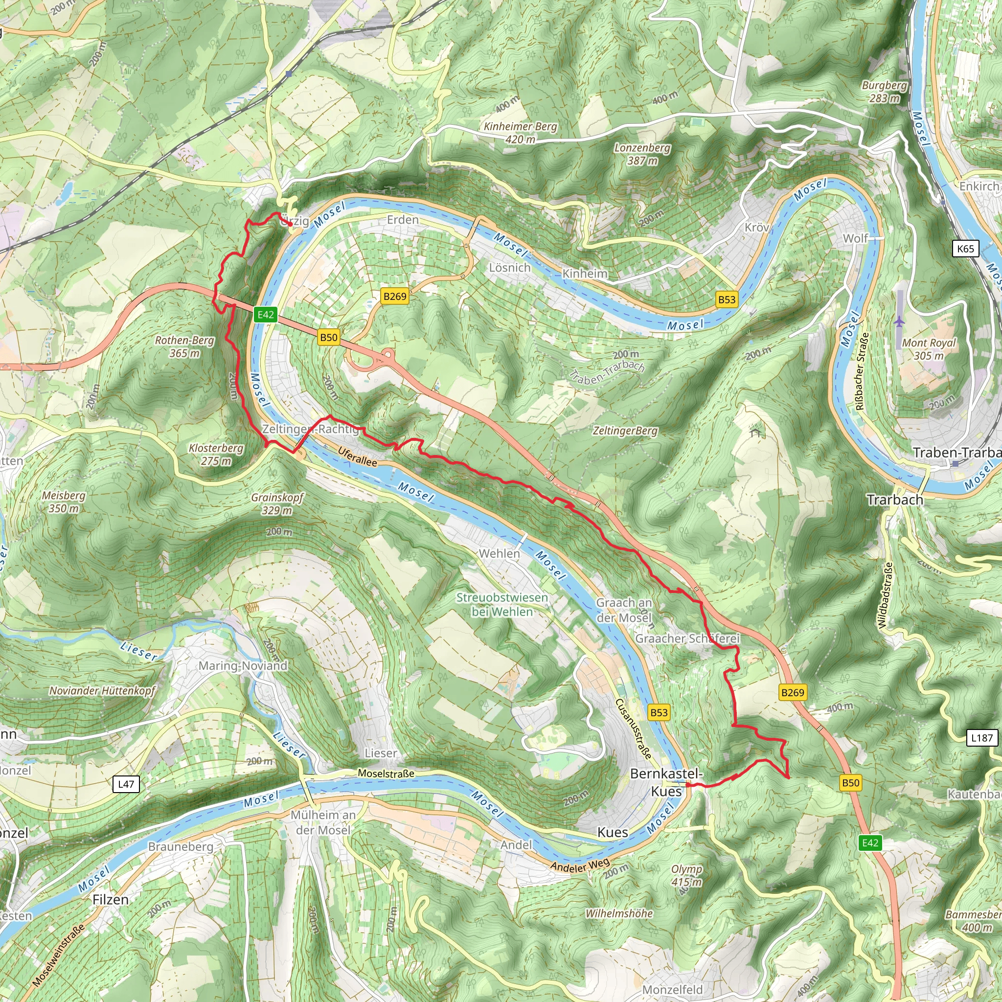 Bernkastelkues to Urzig Walk via Mosel mobile static map