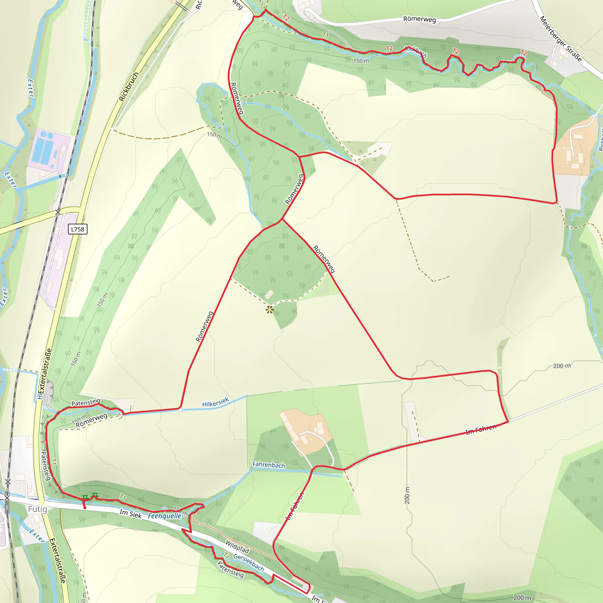 Hilkersiek Wasserfall via Römerweg and Patensteig mobile static map