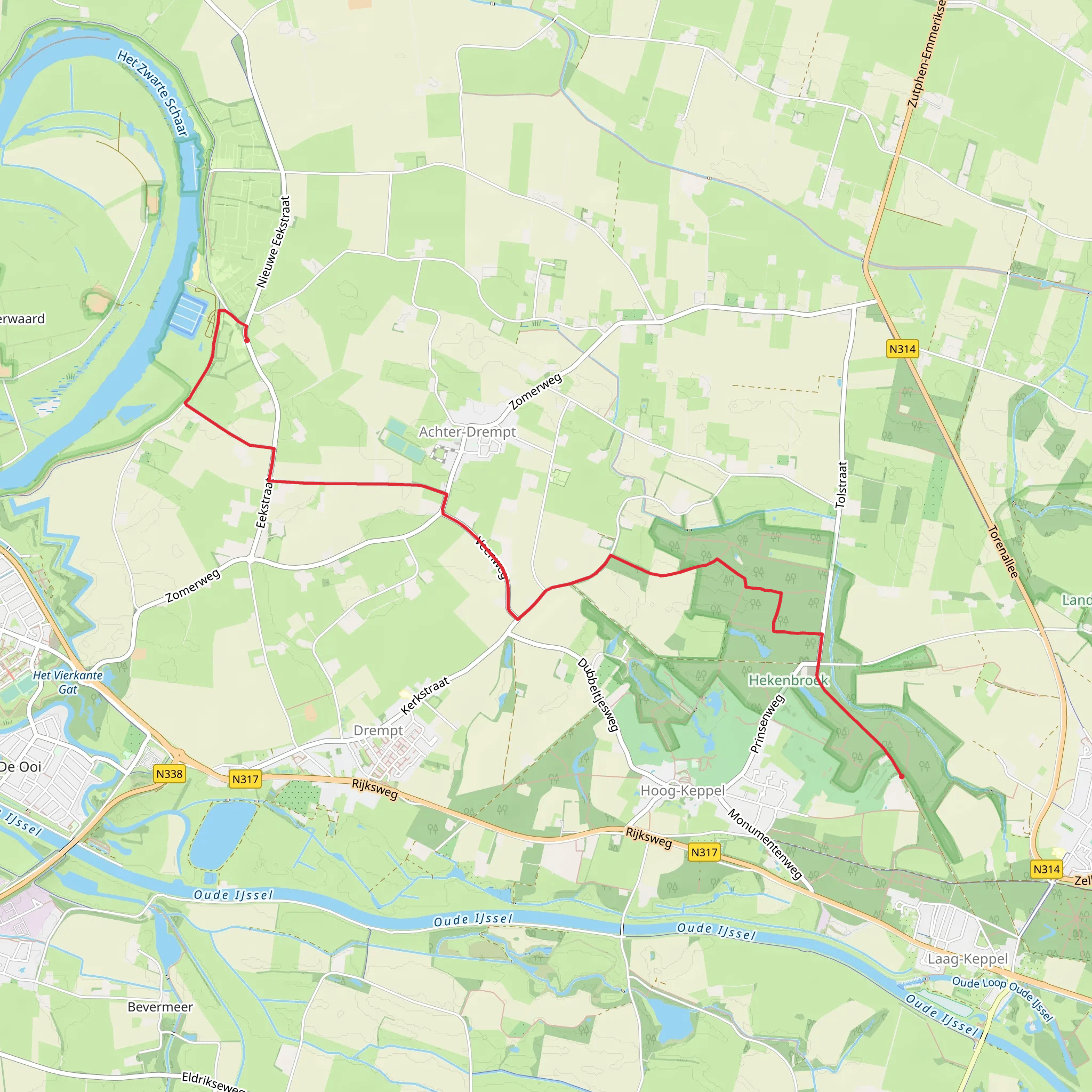 De Reuze to Ijsselhoeve via Het Hekenbroek and Oude Zutphense Weg mobile static map