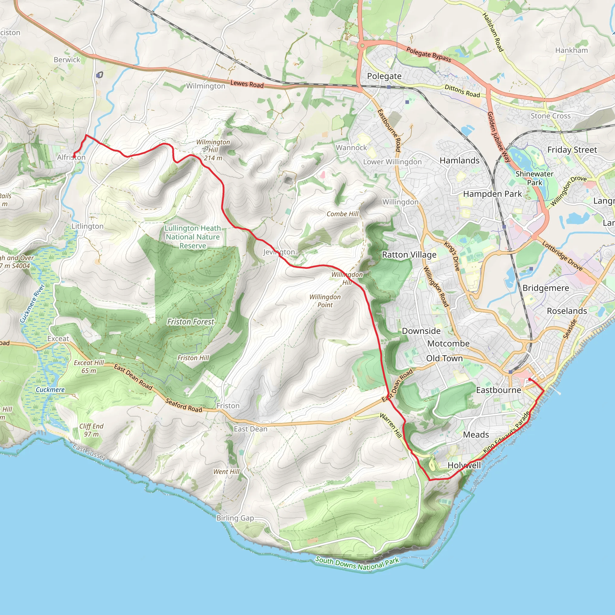 Alfriston to Eastbourne Walk mobile static map
