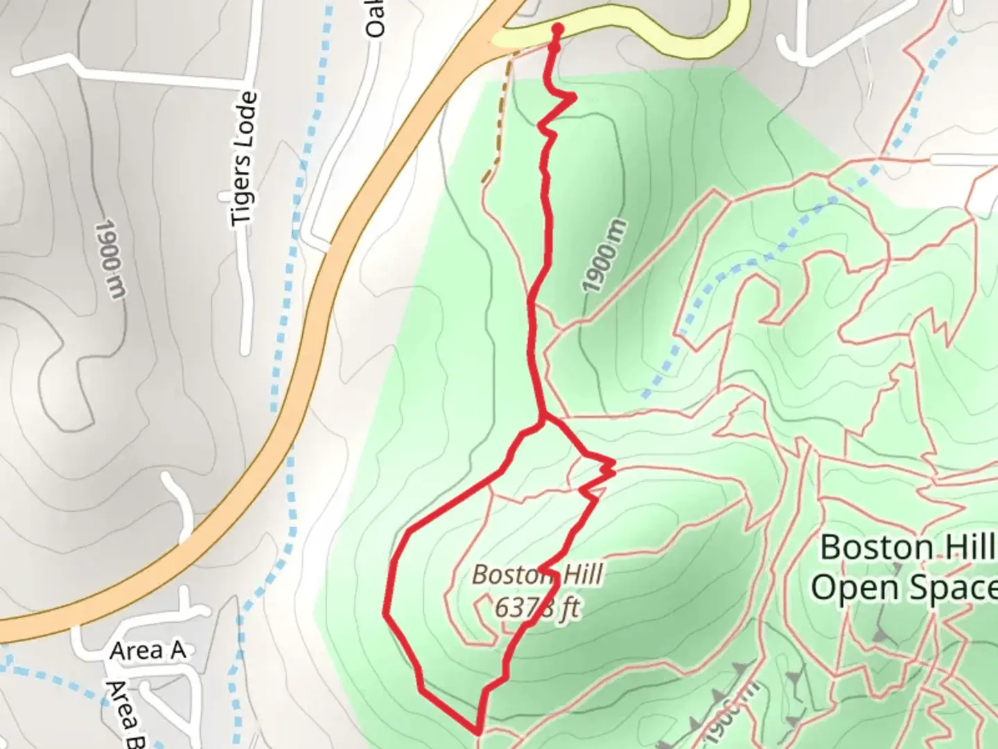 An image depicting the trail Boston Hill Loop and its surrounding area.
