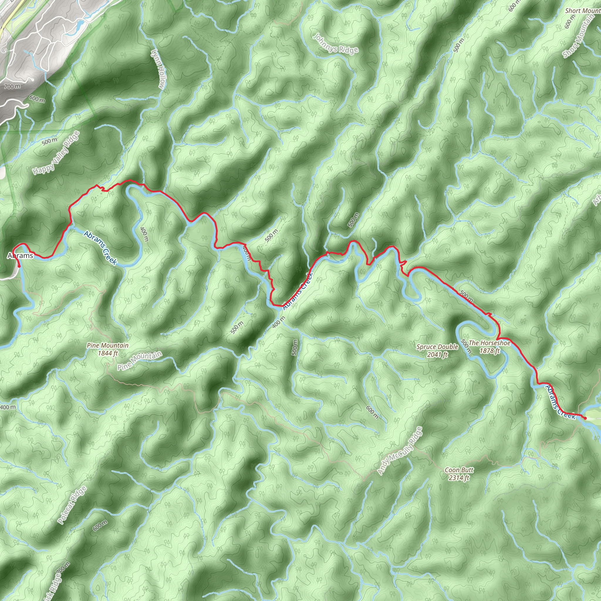 Abrams Falls and Cooper Road Trail mobile static map