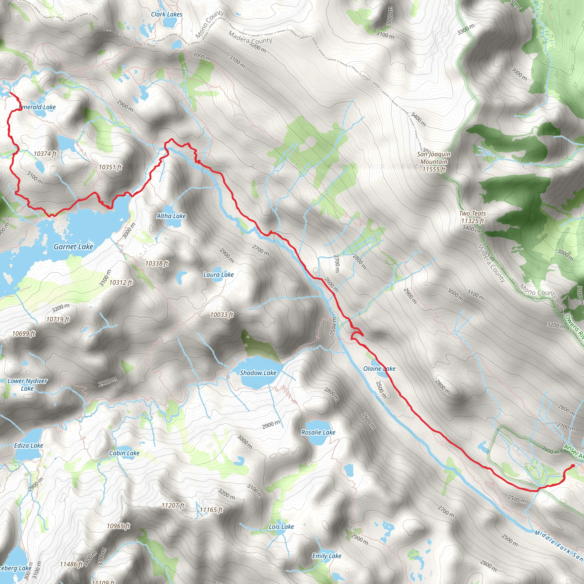 Garnet Lake to Emerald Lake via River Trail mobile static map