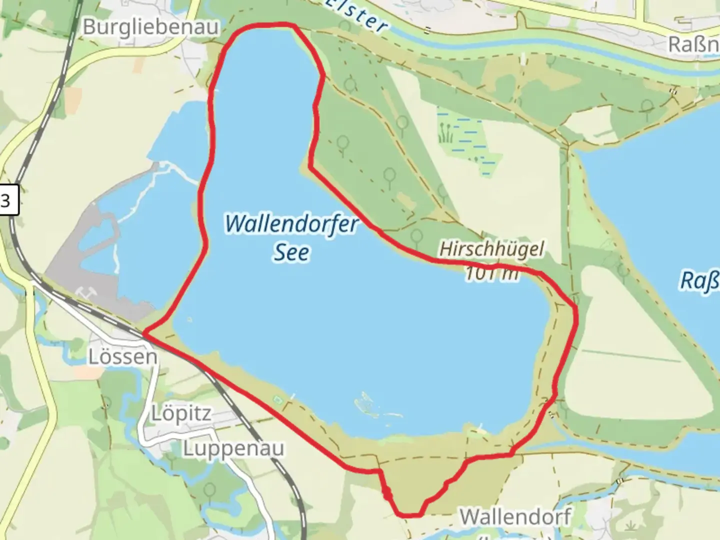 An image depicting the trail Wallendorfer See Loop and its surrounding area.