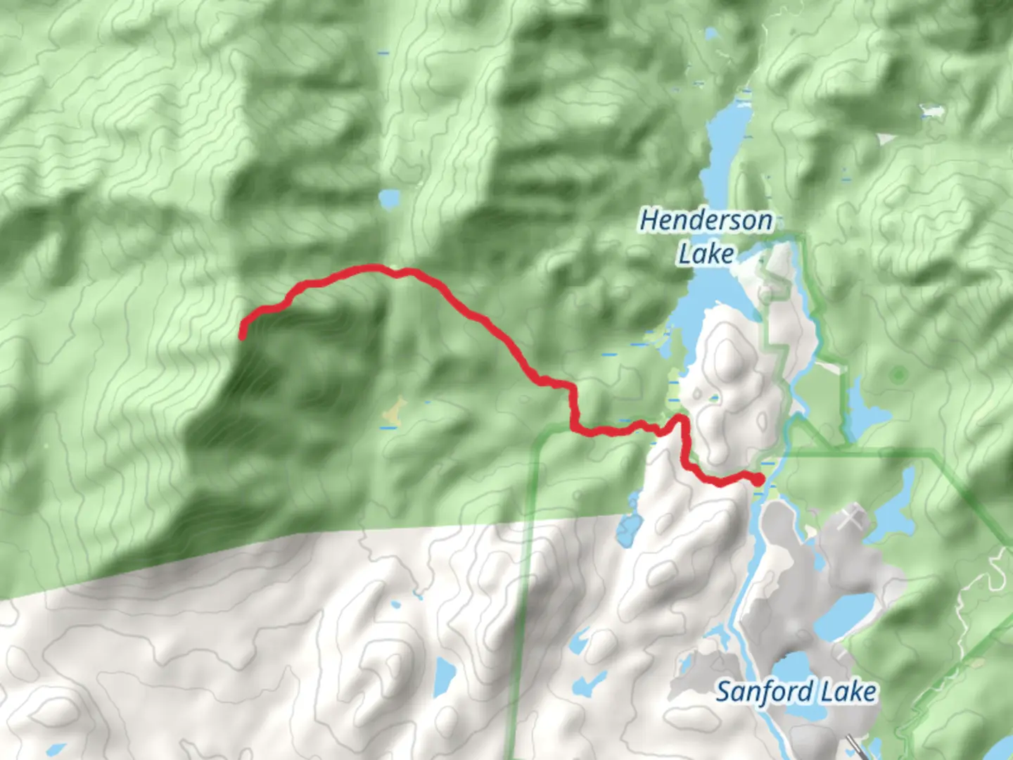 An image depicting the trail Santanoni Peak via Bradley Pond Trail and its surrounding area.