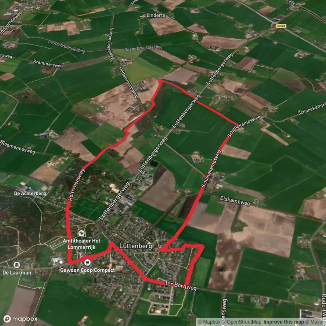 An image depicting the trail Schanekamps Weg and Bloemenbosch Loop and its surrounding area.