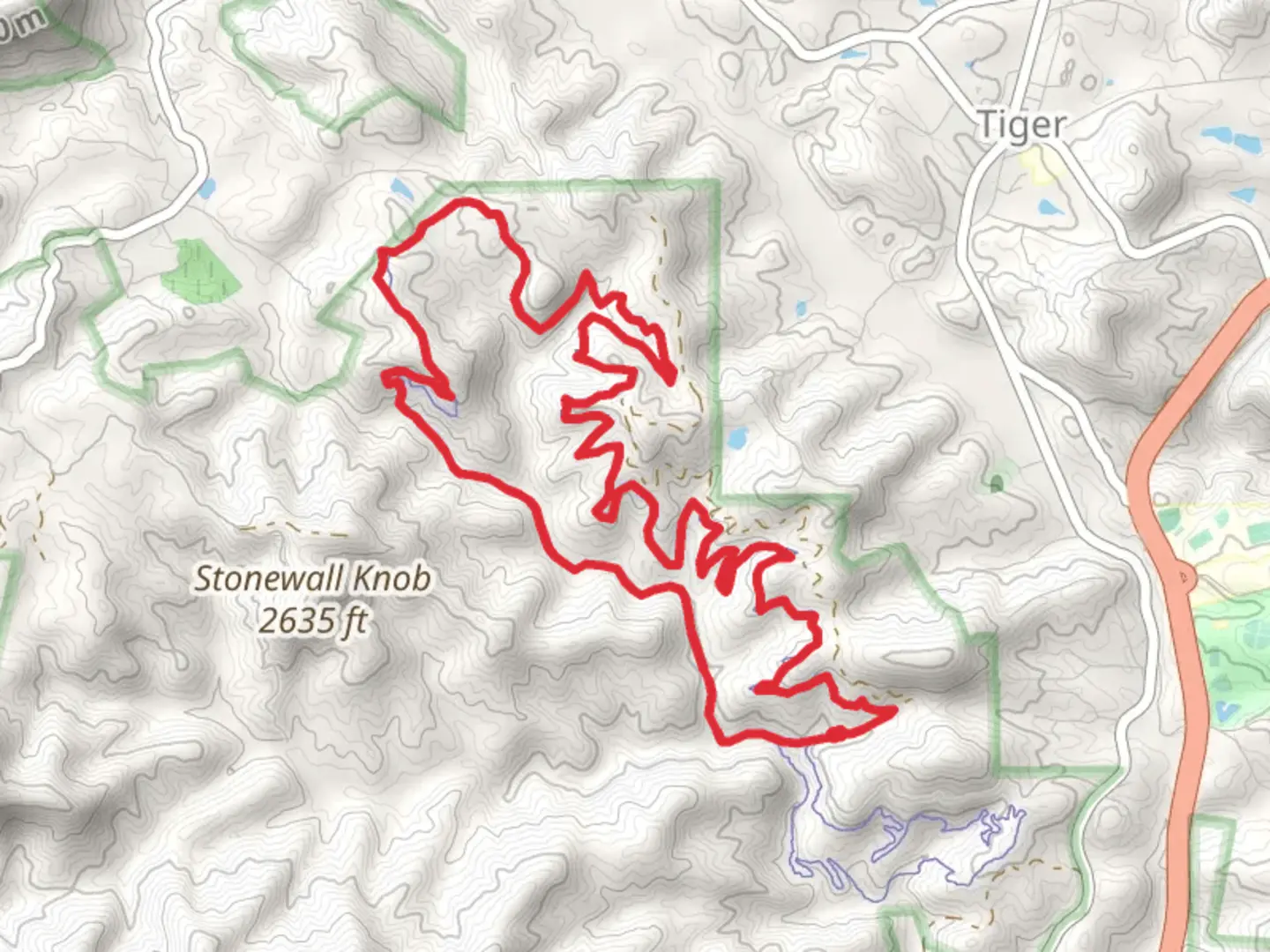An image depicting the trail Stonewall Falls Mountain Trail and Stonewall Creek Loop and its surrounding area.