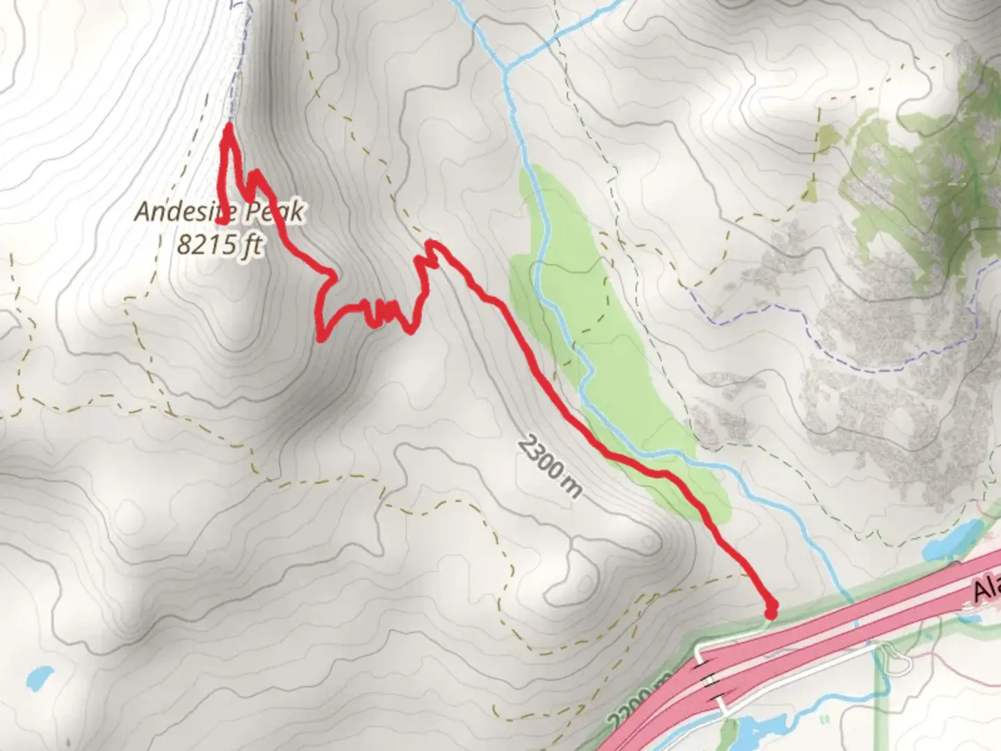 An image depicting the trail Andesite Peak from Castle Peak Road and its surrounding area.