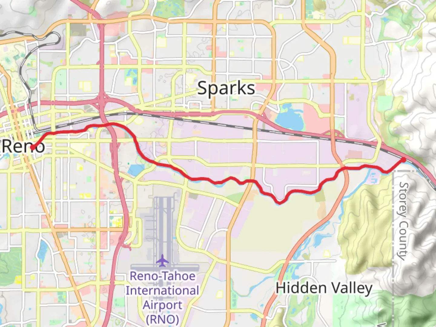 An image depicting the trail Truckee River via Tahoe Pyramid Way and its surrounding area.