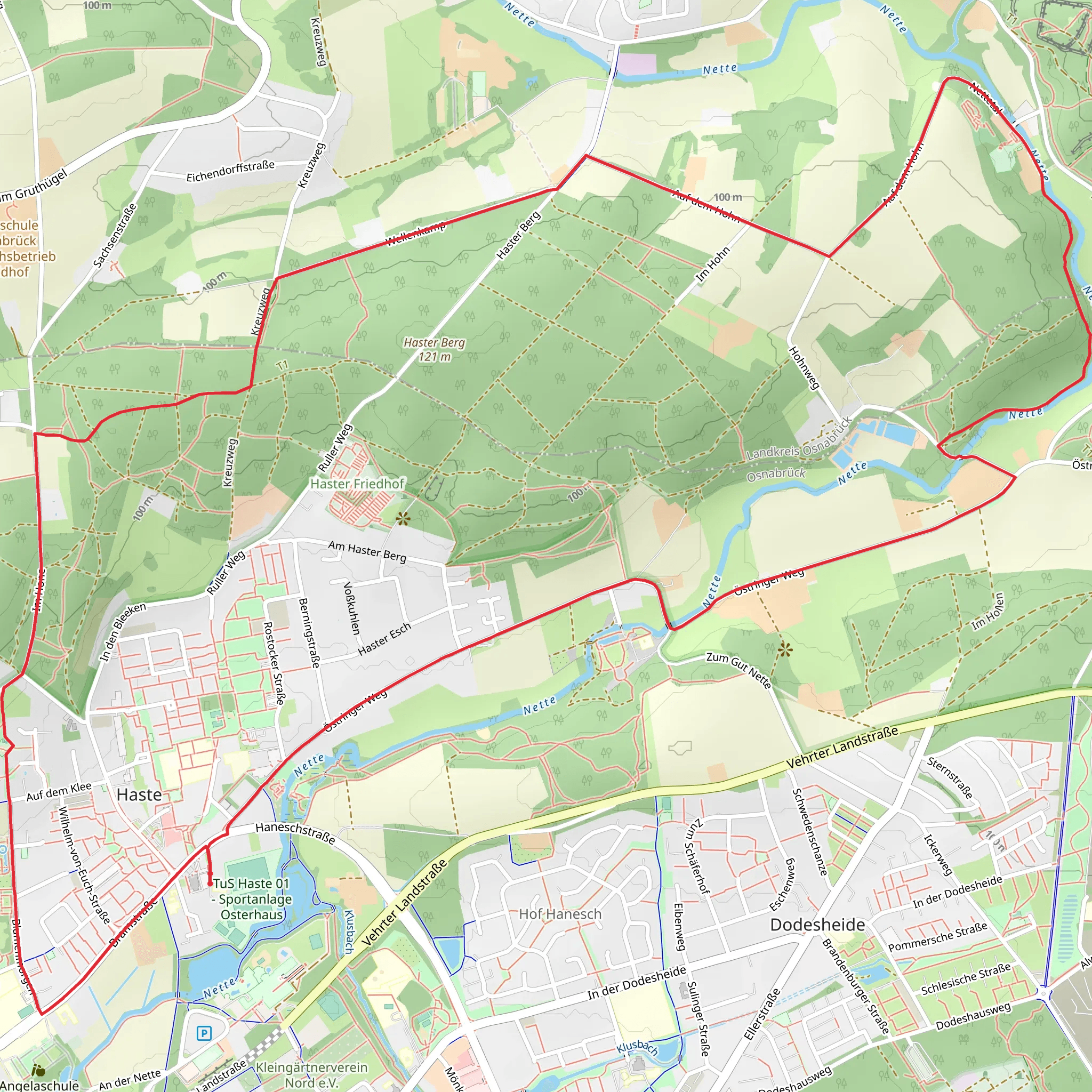 Nette via Wittekindweg and Hueneweg mobile static map