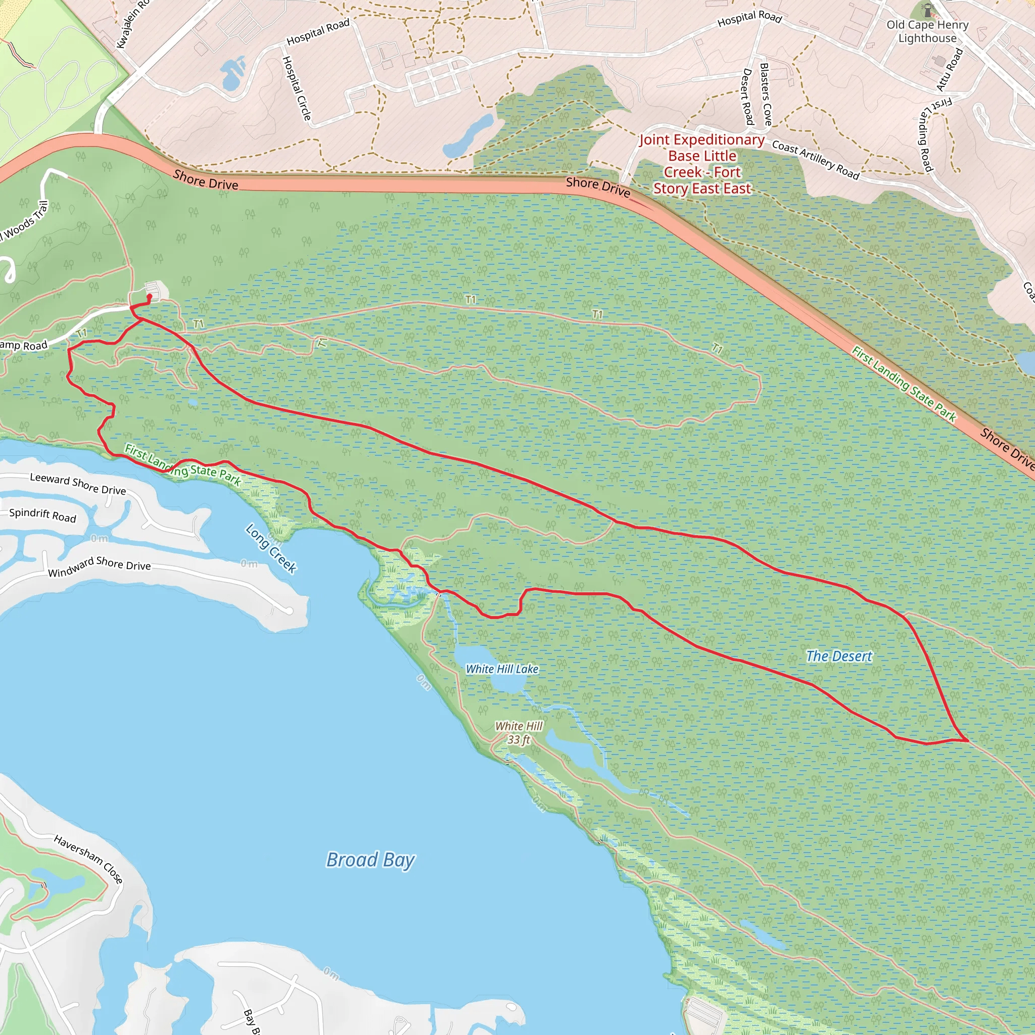Cape Henry, Long Creek and White Hill Lake Loop Trail mobile static map