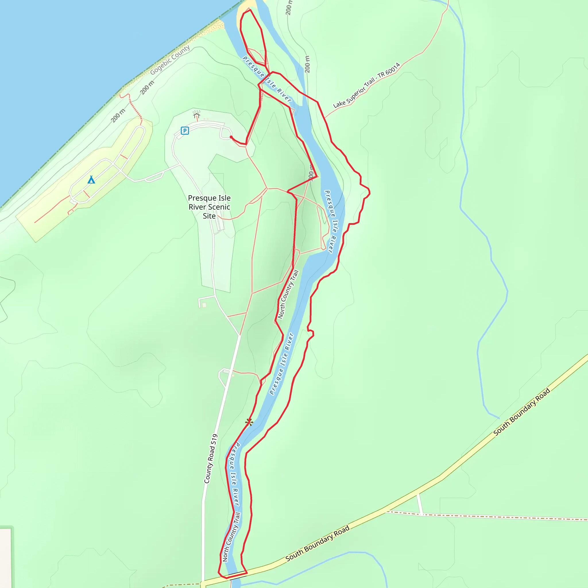 Manido Falls and Presque Isle River Area Loop mobile static map