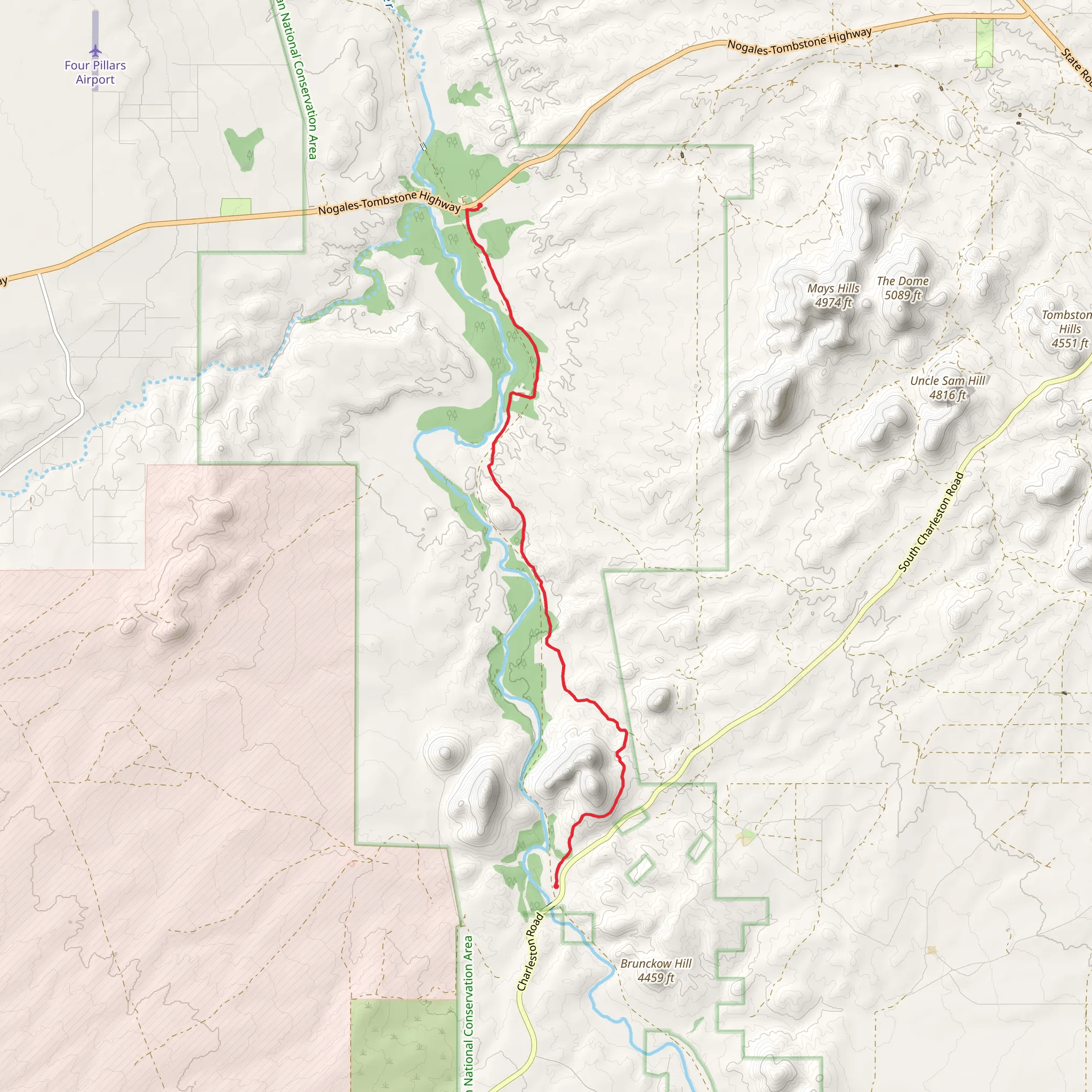San Pedro Trail from Walnut Gulch mobile static map