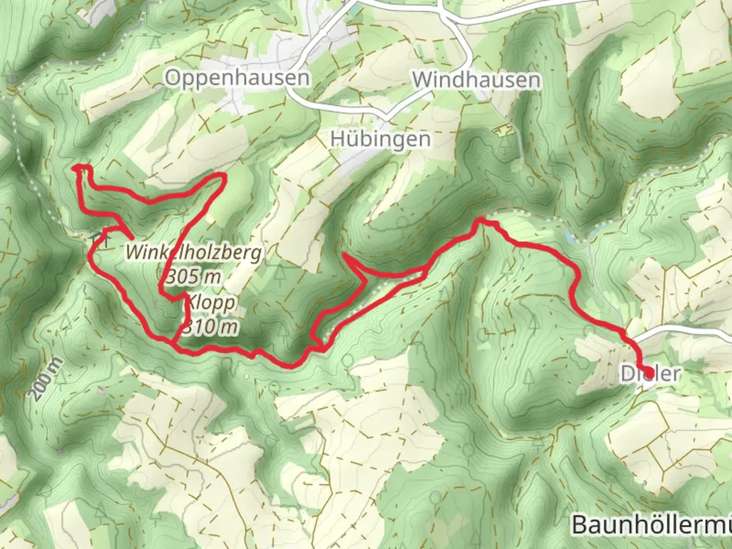 An image depicting the trail Dieter to Eckmuhle Loop via Rauschenmuhle and its surrounding area.