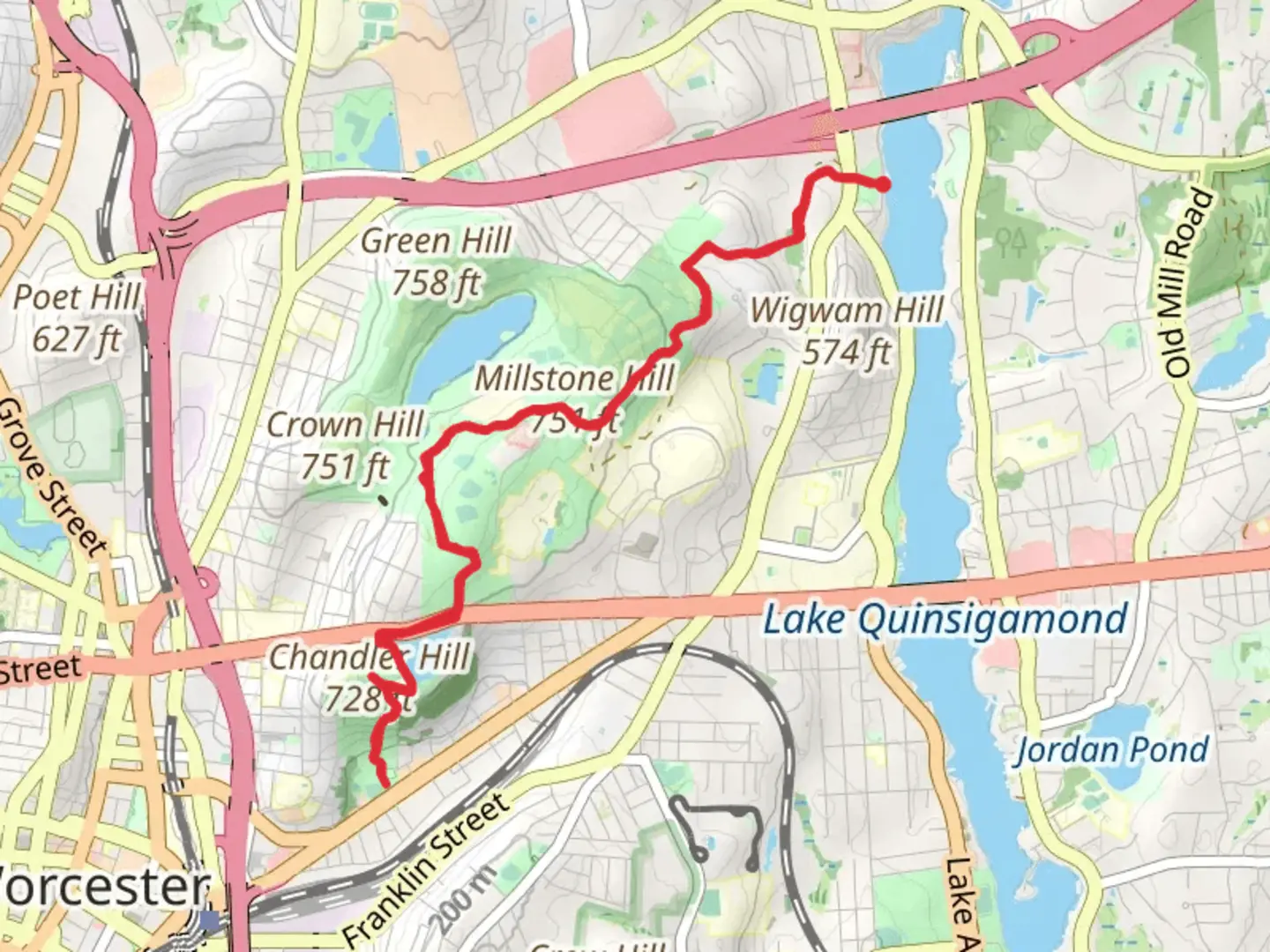 An image depicting the trail Chandler Hill and Bell Pond via East-West Trail and its surrounding area.