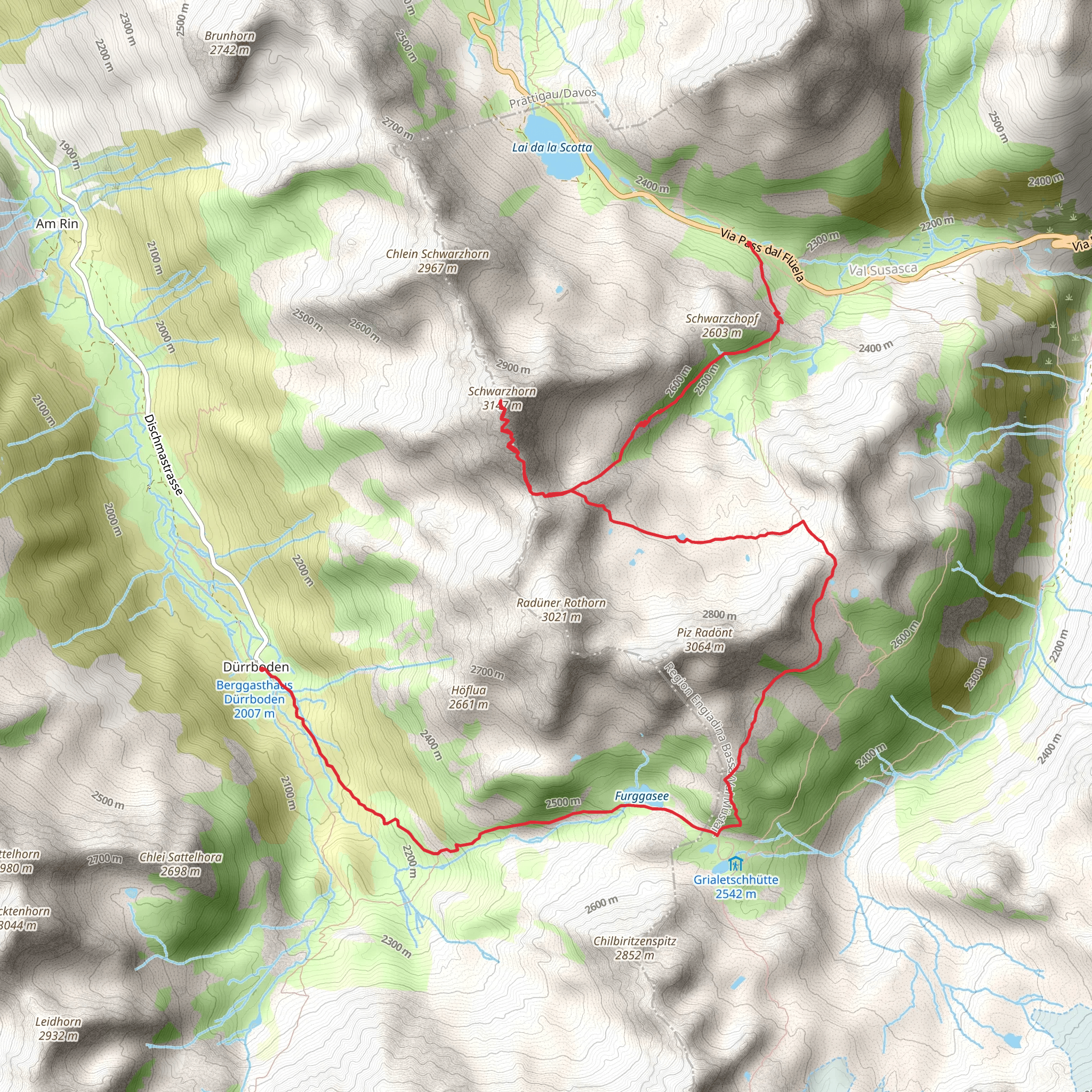 Fluela – Schwarzhorn - Durrboden Trail mobile static map
