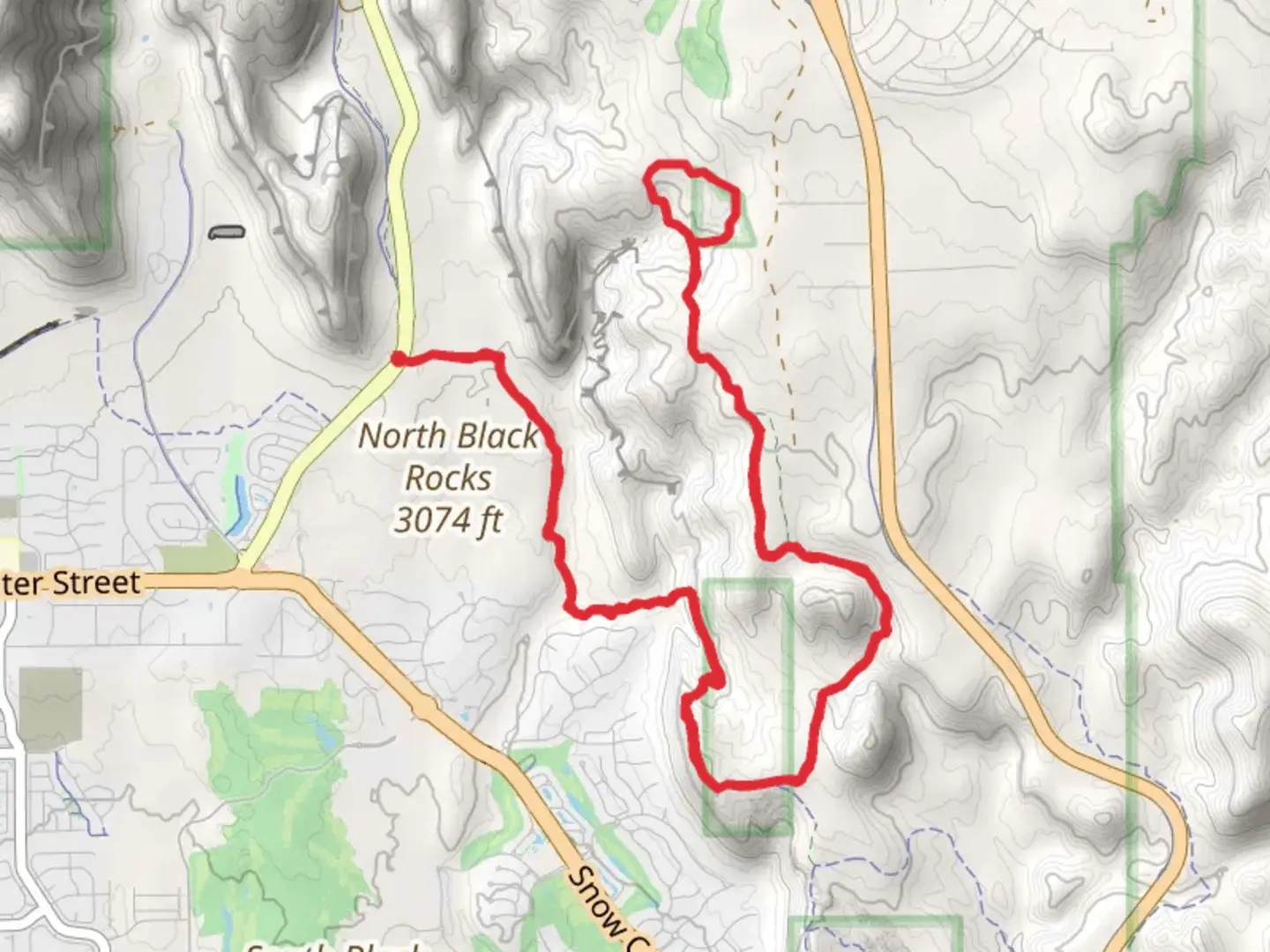 An image depicting the trail Scout Cave Trail and Gila Trail and its surrounding area.