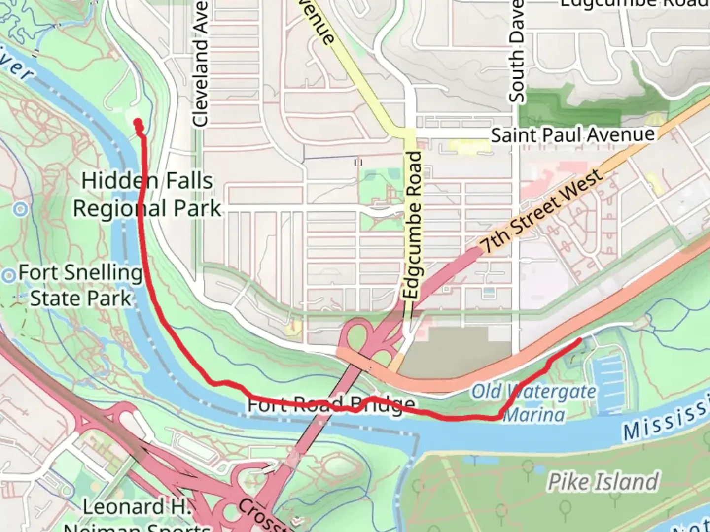 An image depicting the trail Mississippi River and Old Watergate Marine and its surrounding area.