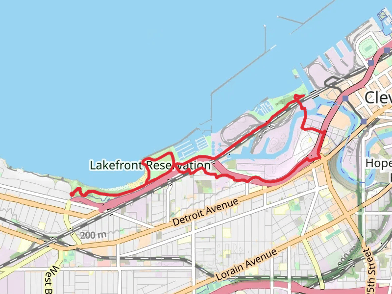 Cleveland Lakefront Way and Whiskey Island Connector Trail mobile static map