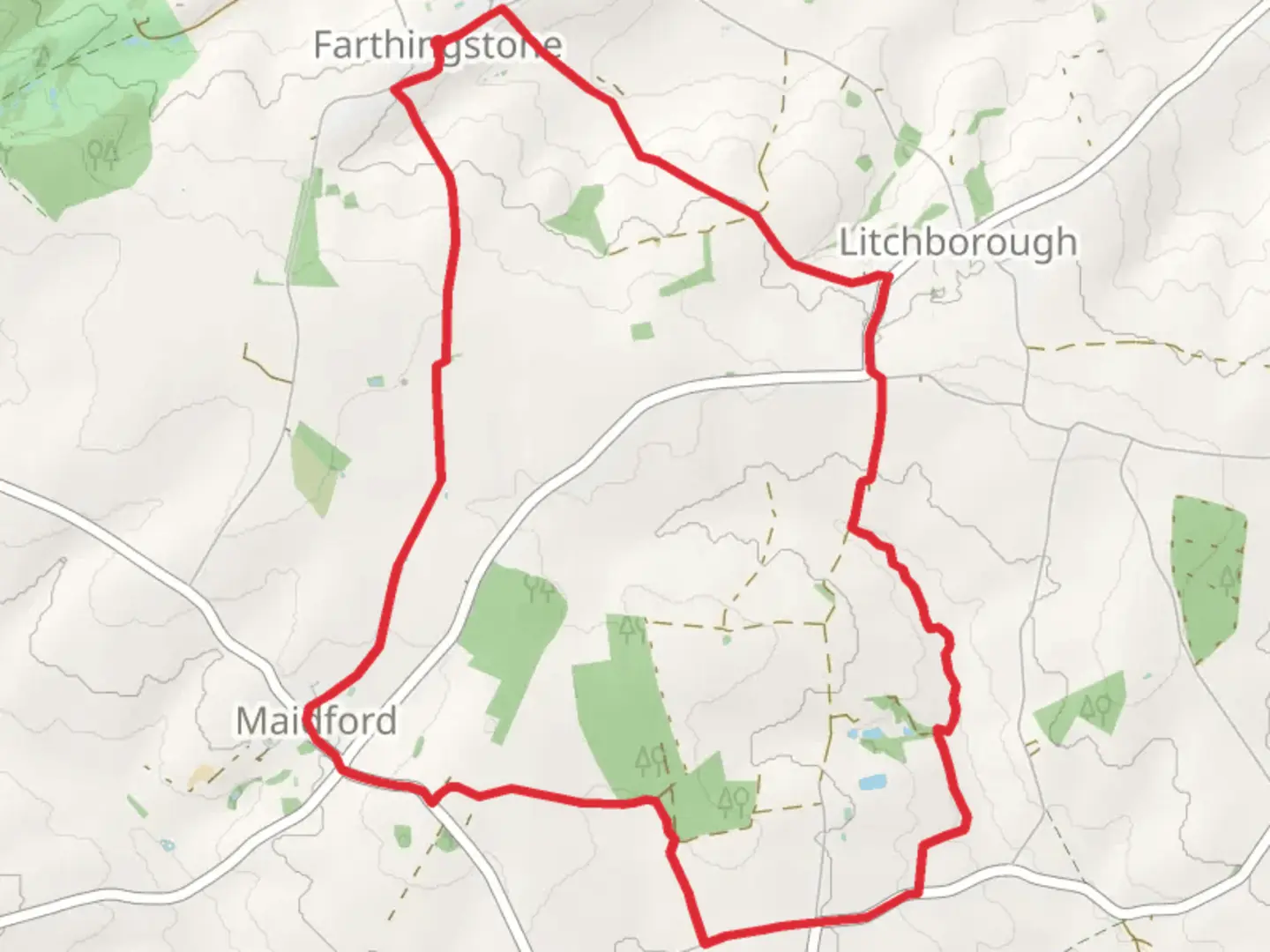 An image depicting the trail Farthingstone to Maidford Loop and its surrounding area.