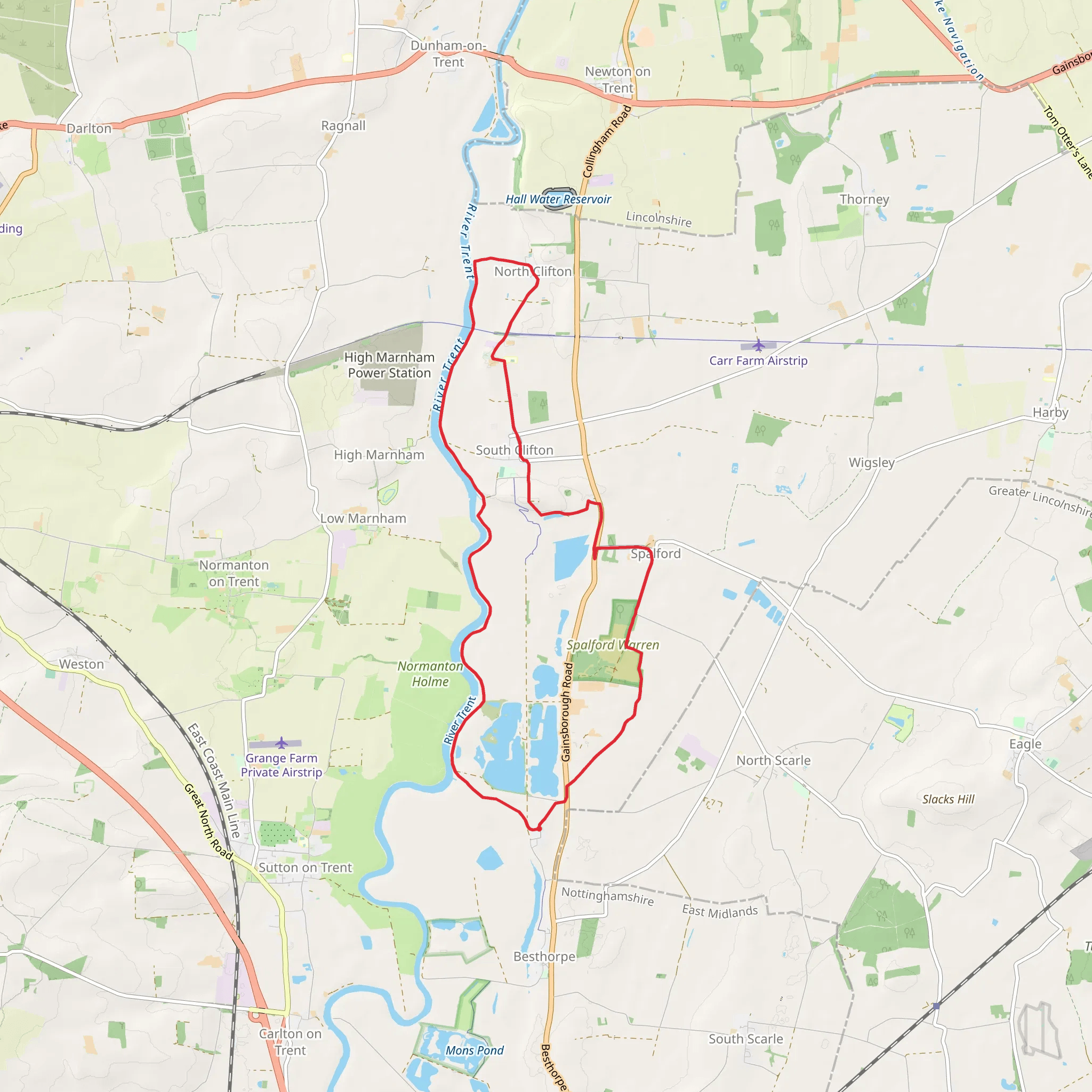 Girton to North Clifton Loop via River Trent mobile static map