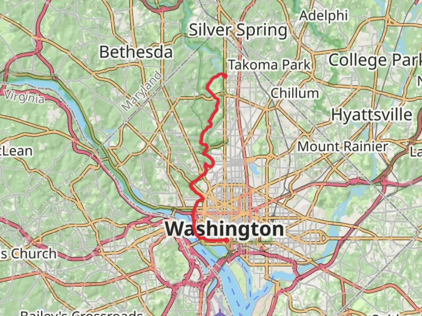 An image depicting the trail Rock Creek via ADT and Elm Walk and its surrounding area.